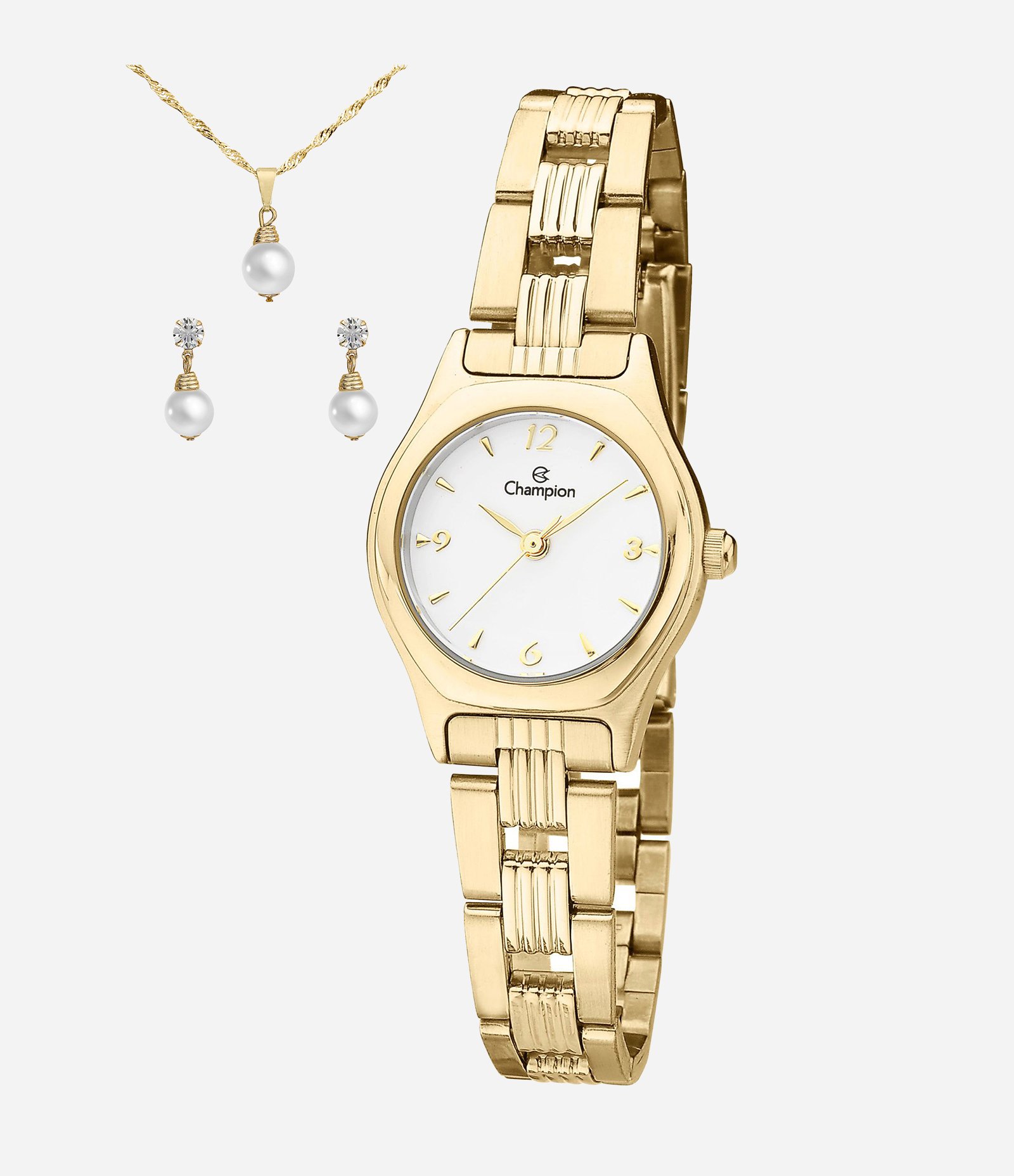 Kit Relógio Analógico Aço Champion Dourado 1
