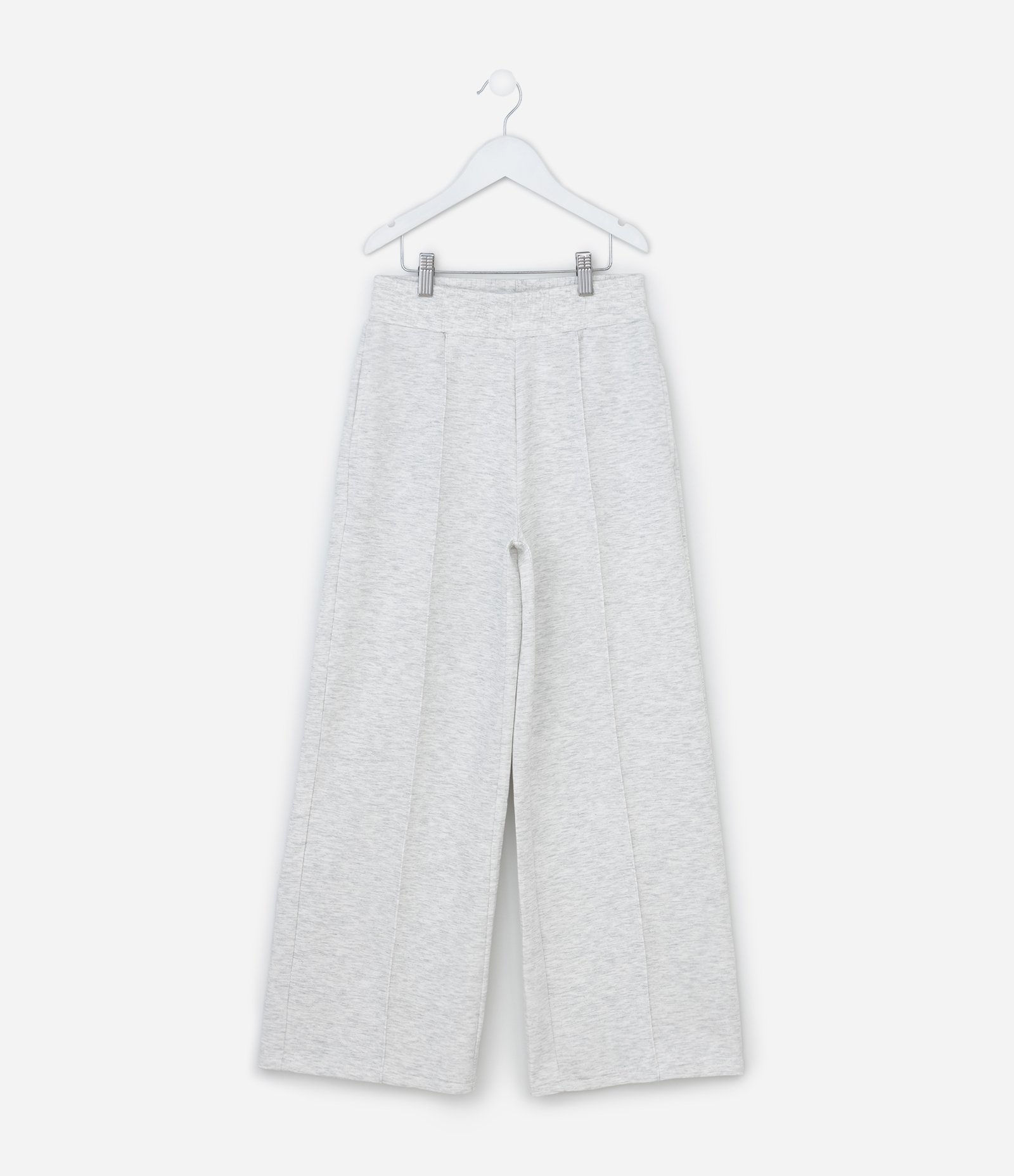 Calça Infantil Wide Leg Em Moletom Liso Sem Felpa - Tam 5 A 14 Anos Cinza Claro 1
