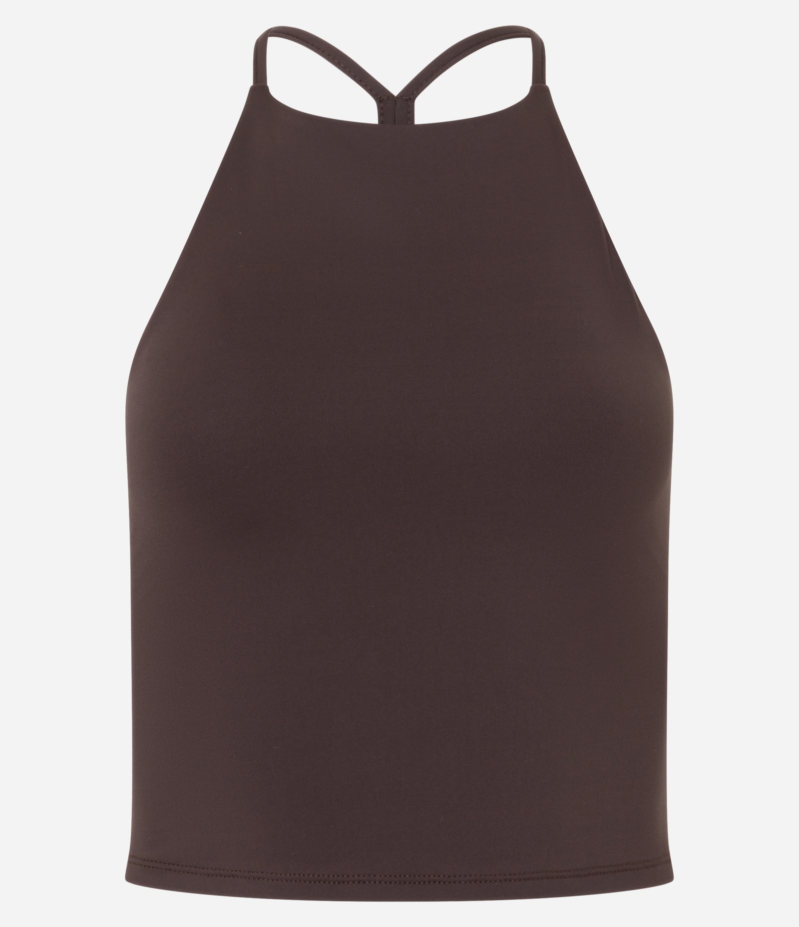 Blusa Curta em Microfibra com Gola Halter Marrom 6