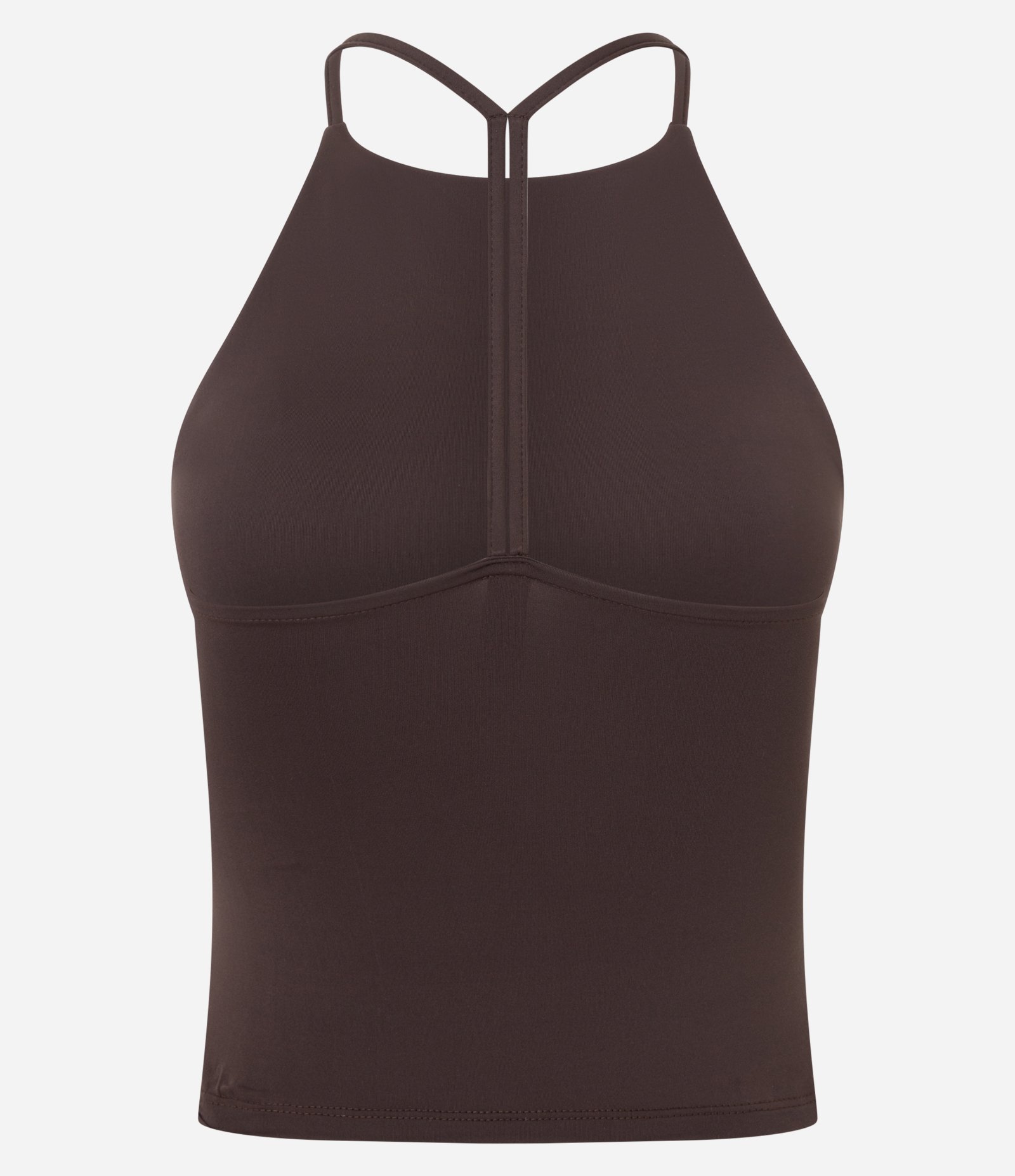 Blusa Curta em Microfibra com Gola Halter Marrom 7