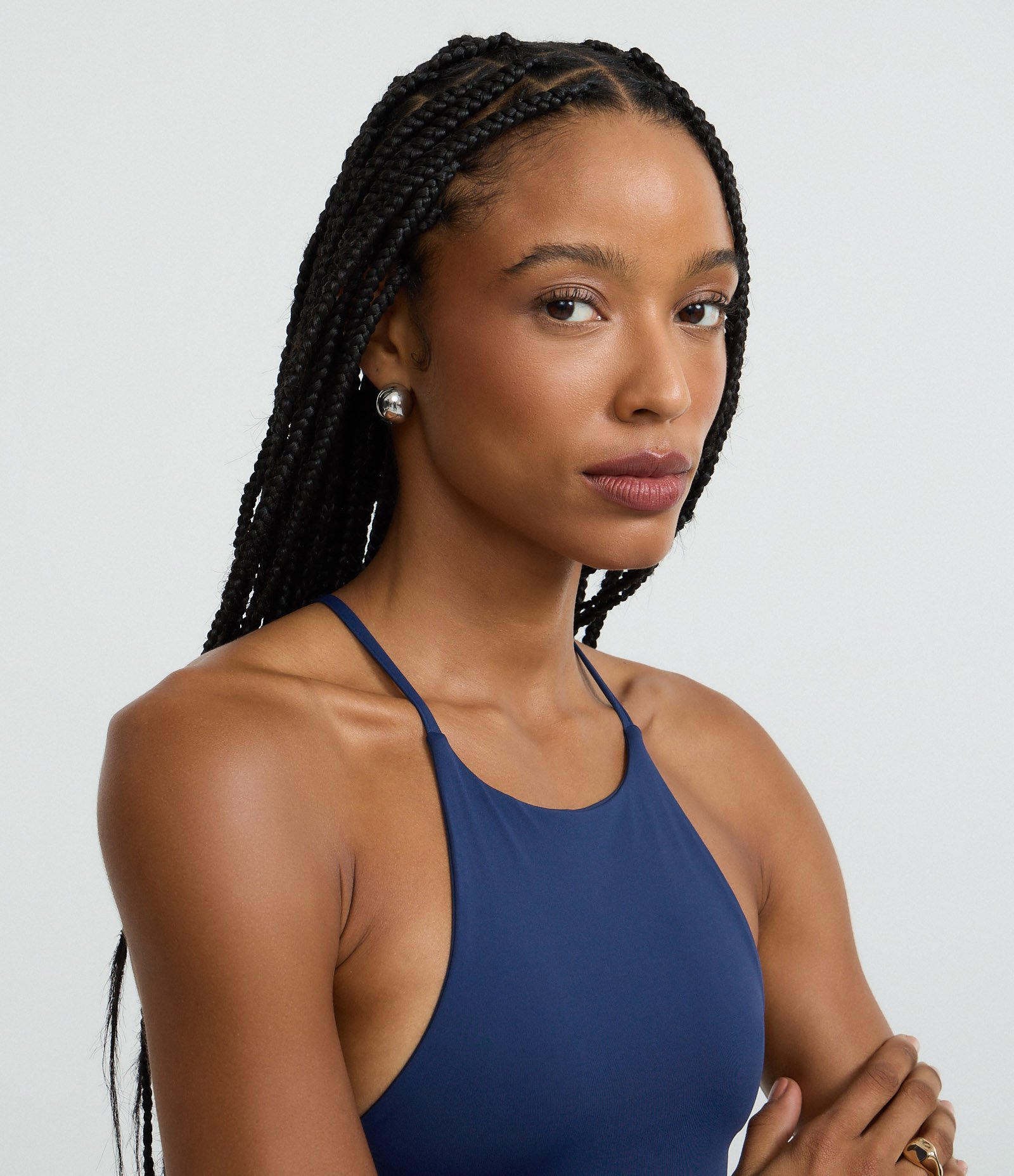 Blusa Curta em Microfibra com Gola Halter Azul 4