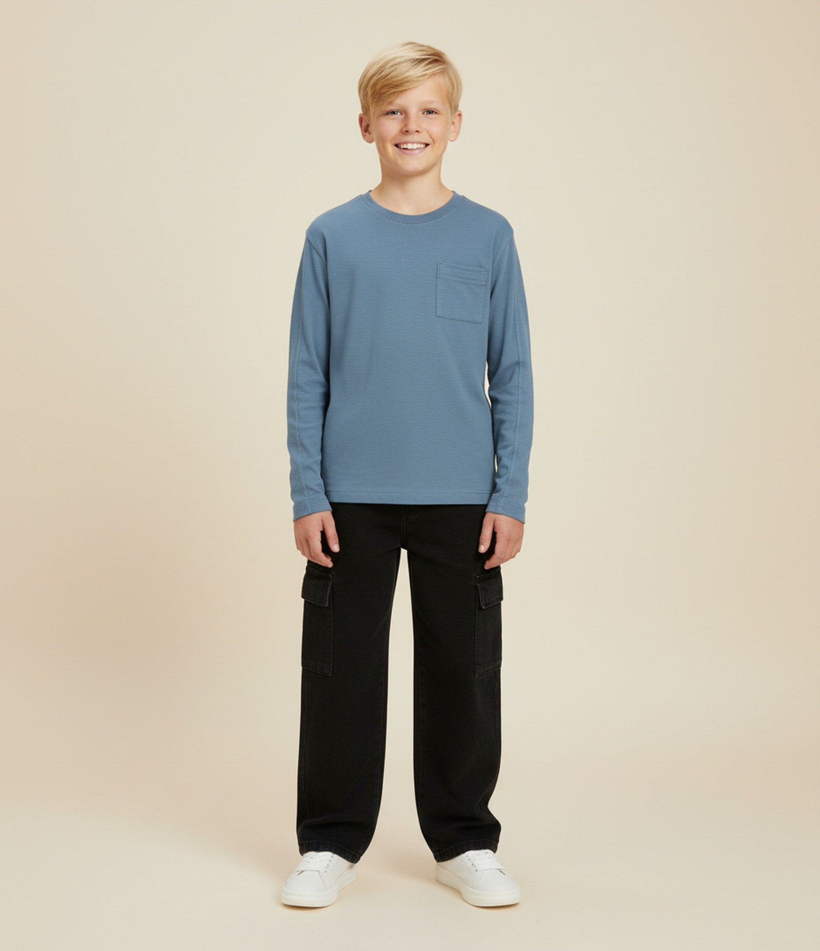 Camiseta Infantil Relaxed com Bolsinho – Tam 5 a 14 Anos Azul 1