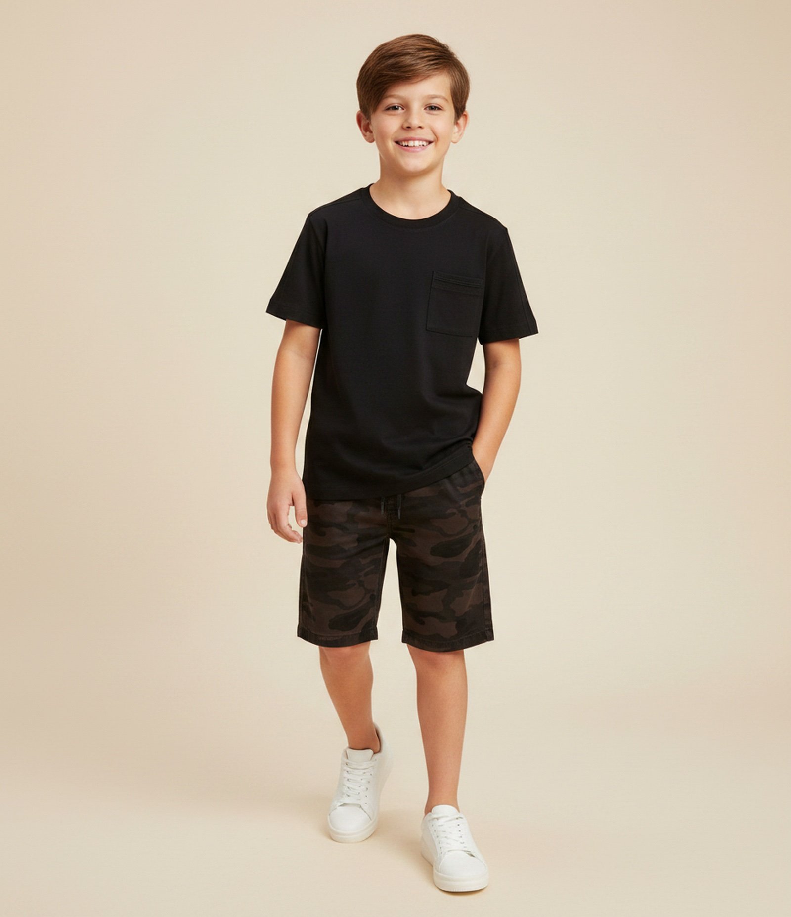 Camiseta Infantil Regula com Bolsinho – Tam 5 a 14 Anos Preto 1