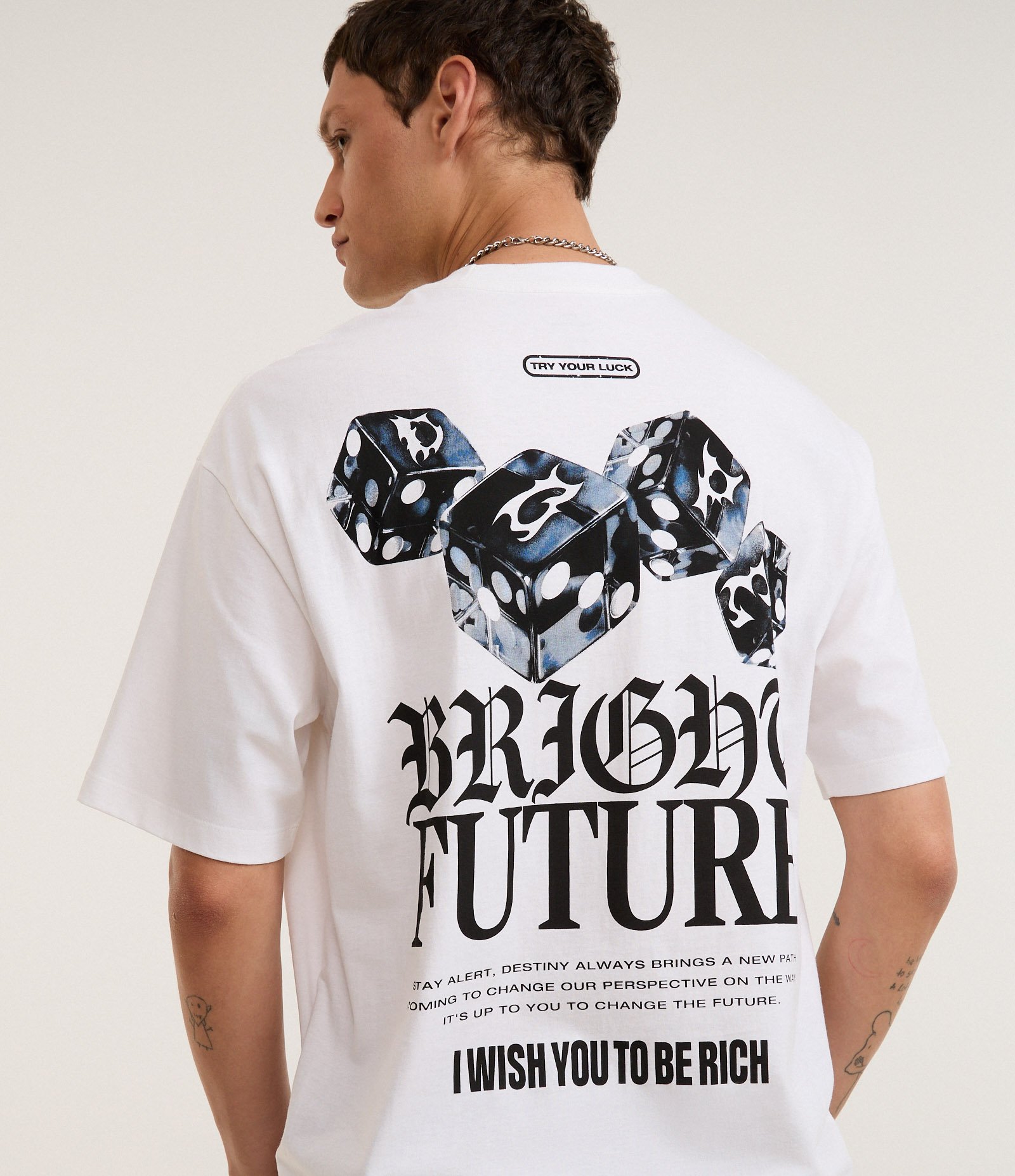 Camiseta Relaxed em Algodão com Estampa Frente e Costas Bright Future Branco 1