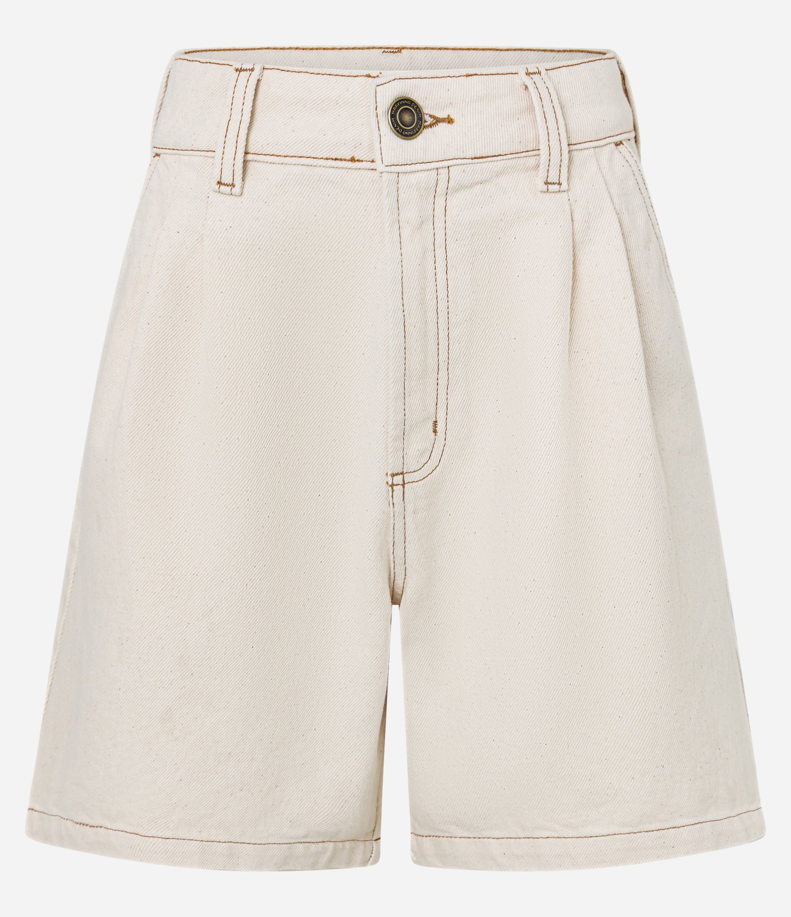 Bermuda em Sarja com Pregas e Costura Contrastante Off White 5