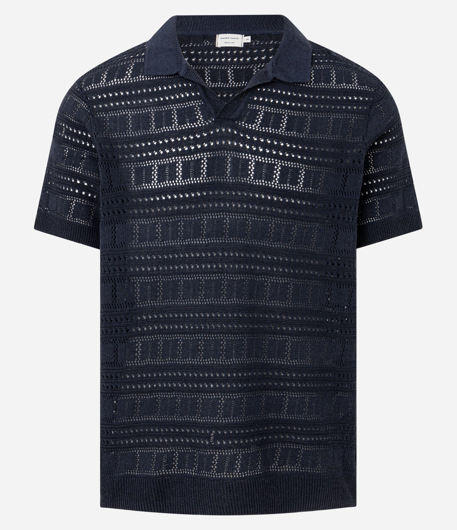 Camiseta Polo com Textura Patchwork e Gola em V Azul Escuro 5