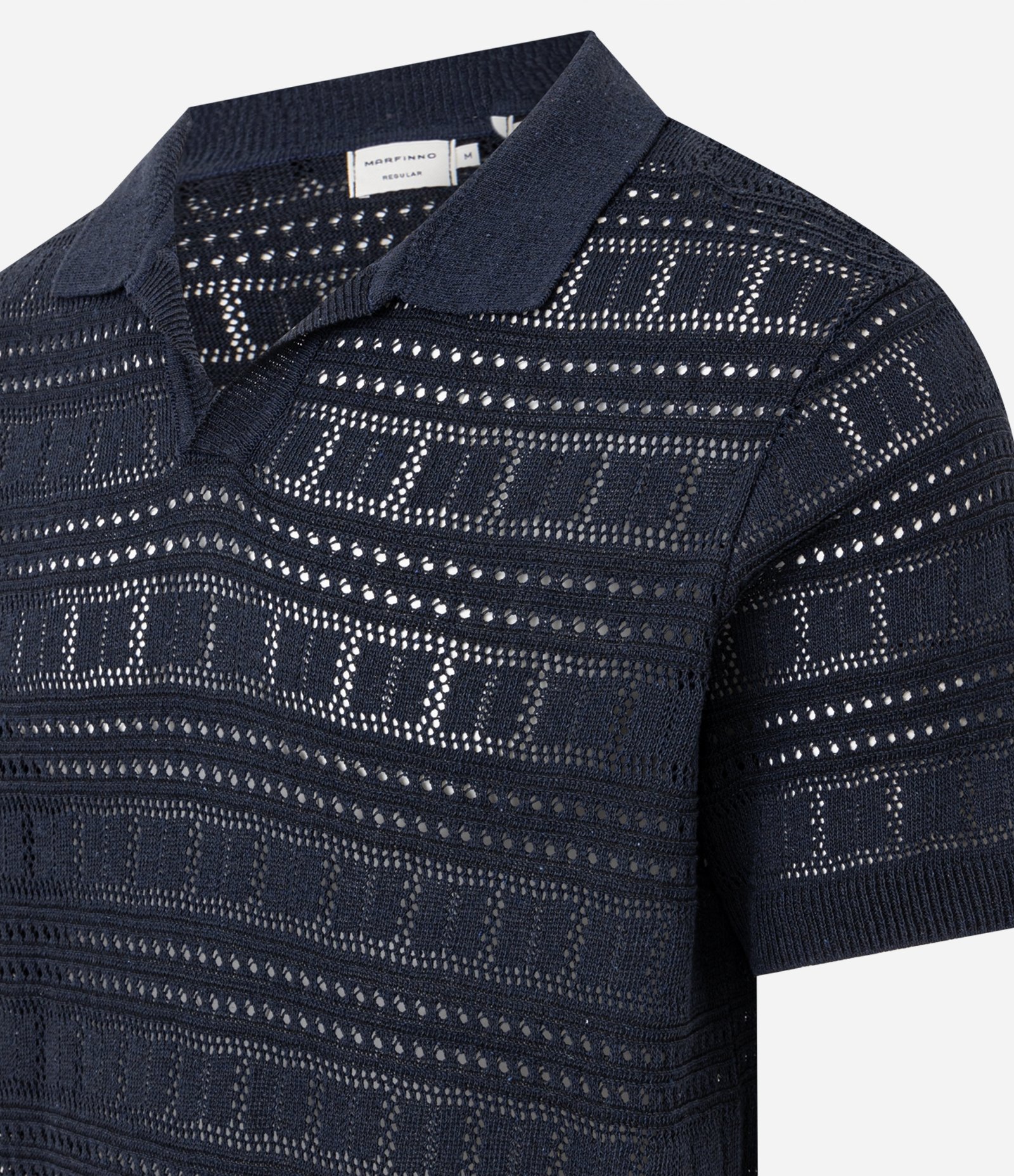 Camiseta Polo com Textura Patchwork e Gola em V Azul Escuro 6