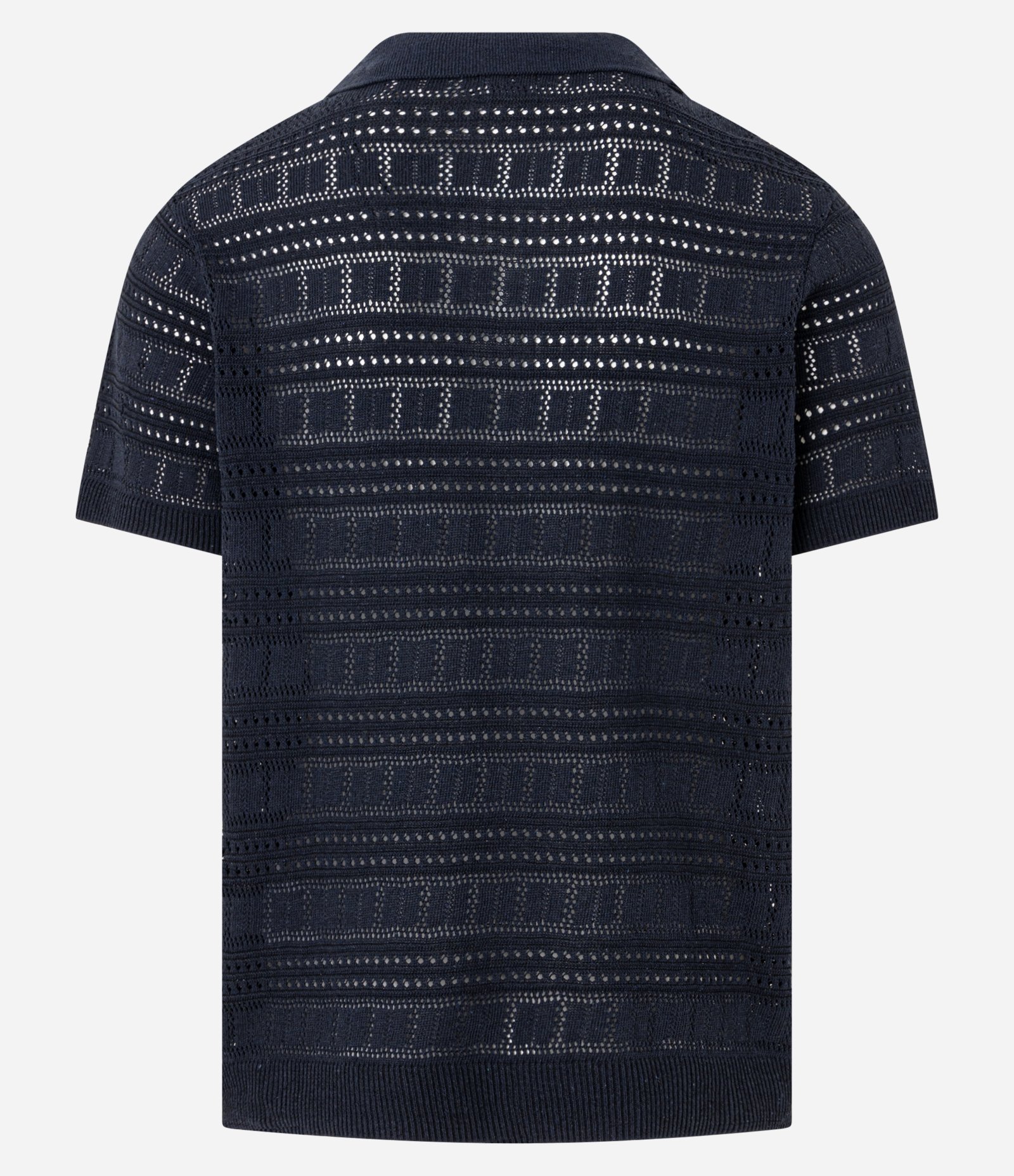 Camiseta Polo com Textura Patchwork e Gola em V Azul Escuro 8