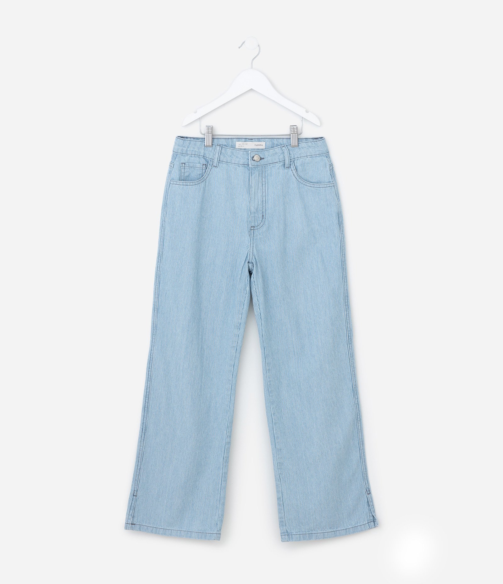 Calça Infantil Reta em Jeans com Estampa Listrada - Tam 5 a 14 Anos Azul 2