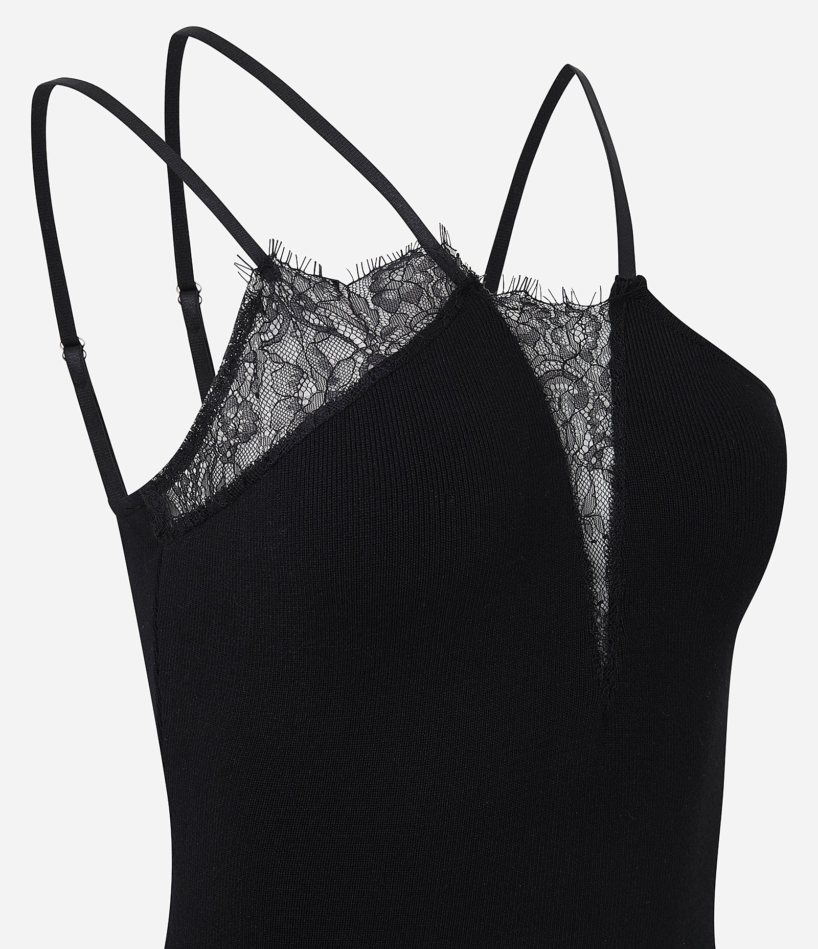 Vestido Midi com Decote Assimétrico e Detalhe em Renda Preto 2