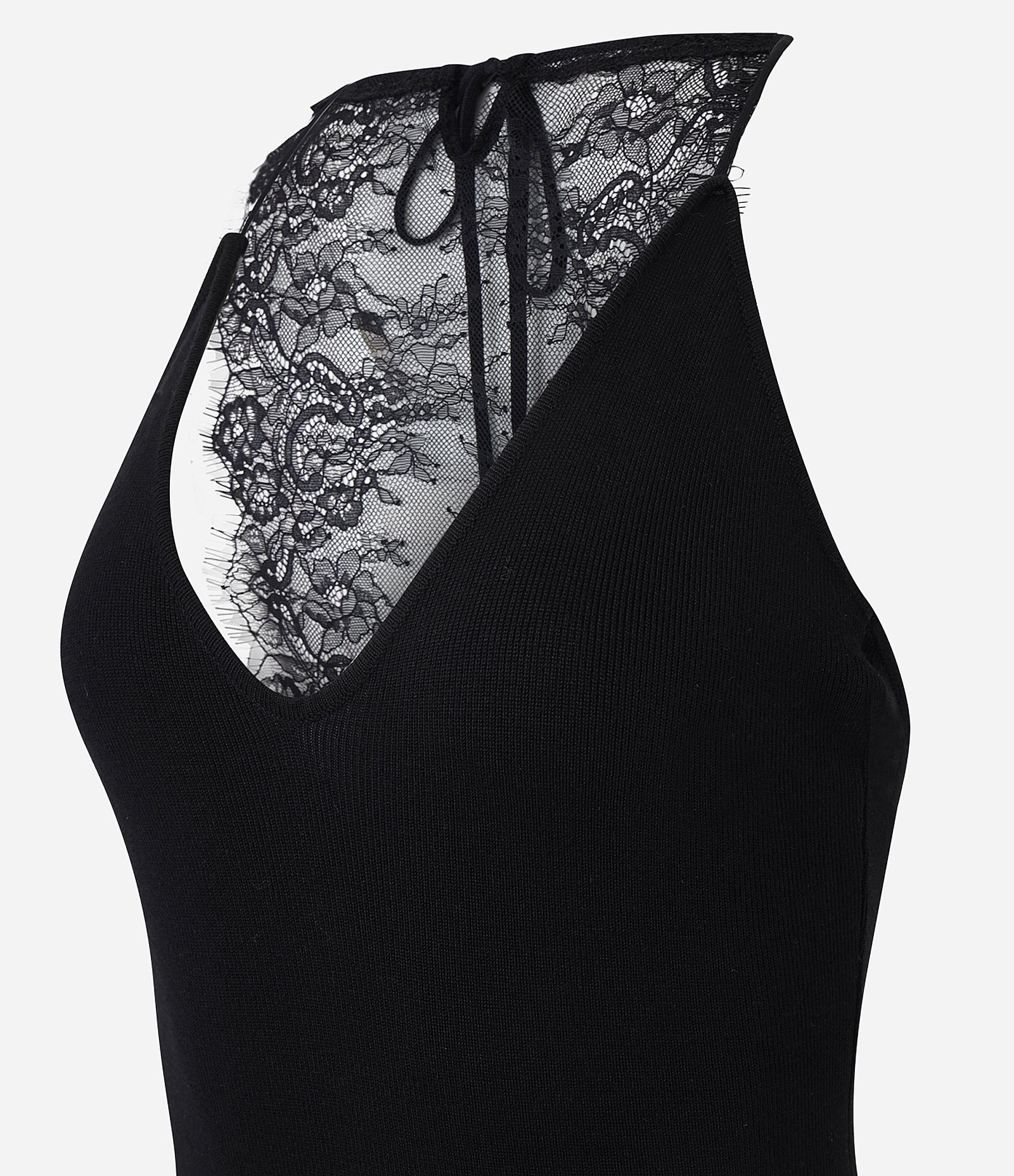 Vestido Midi em Tricô com Decote V e Renda nas Costas Preto 2