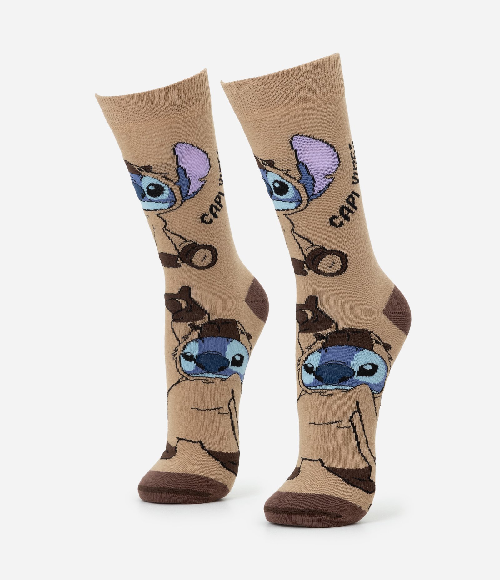 Meia Cano Longo em Algodão com Estampa Stitch Vestido de Capivara Marrom 1