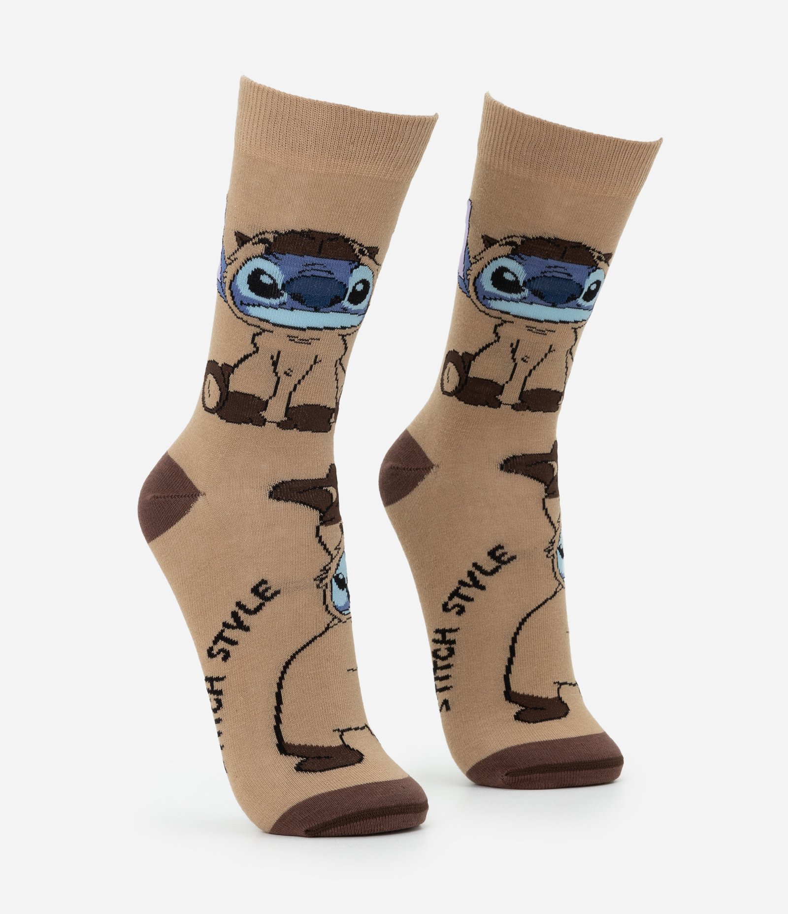 Meia Cano Longo em Algodão com Estampa Stitch Vestido de Capivara Marrom 2