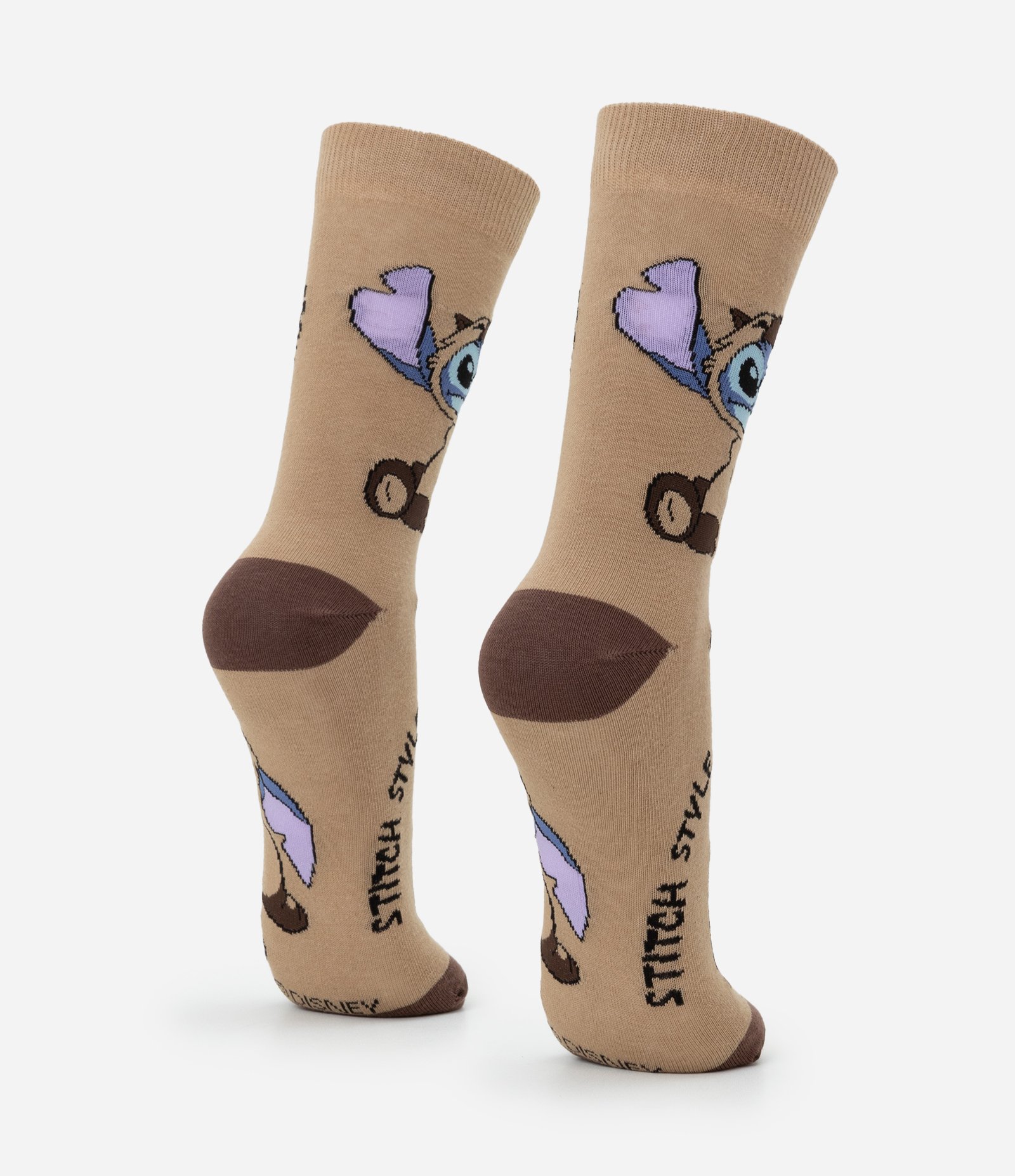 Meia Cano Longo em Algodão com Estampa Stitch Vestido de Capivara Marrom 3