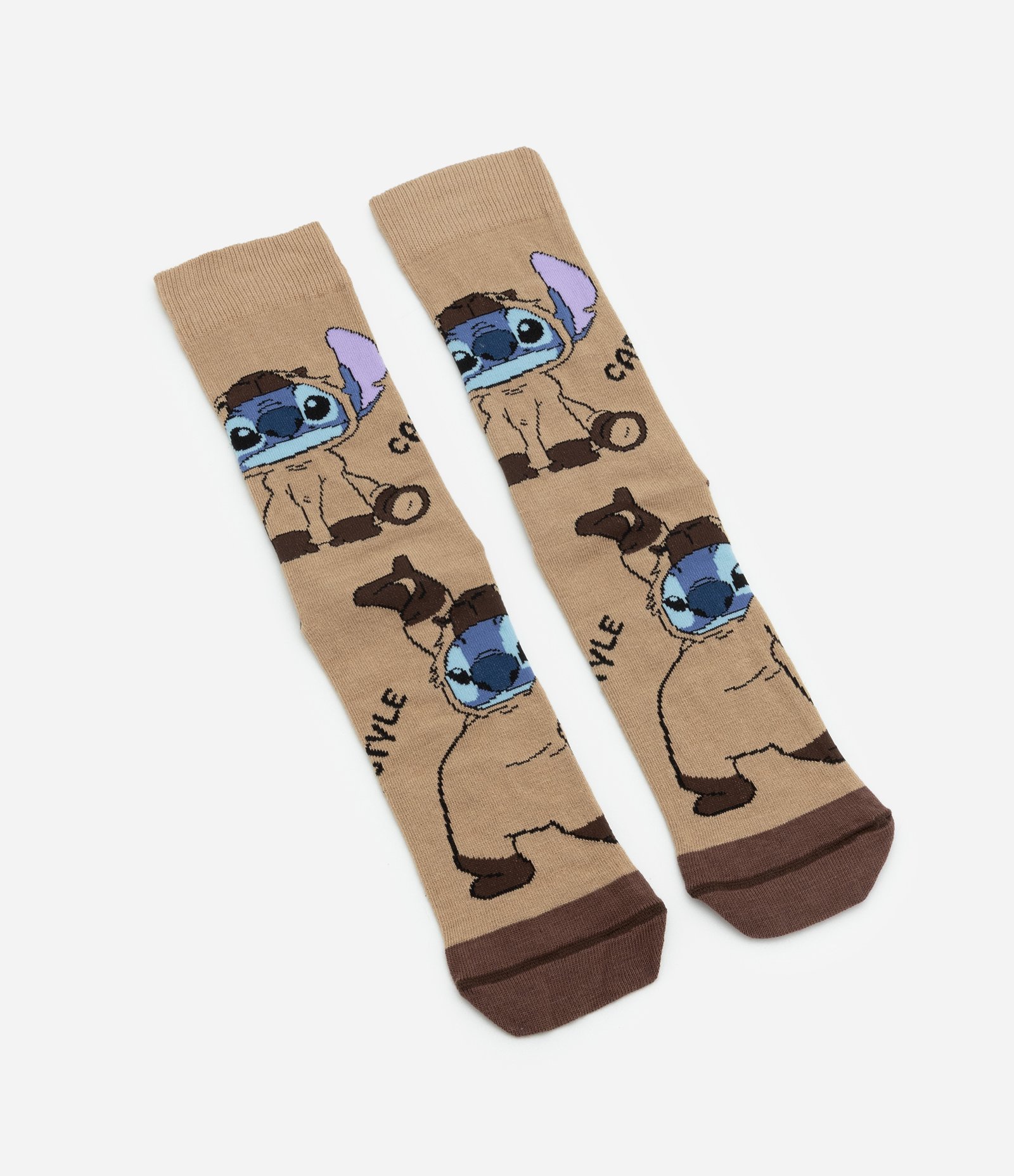 Meia Cano Longo em Algodão com Estampa Stitch Vestido de Capivara Marrom 4