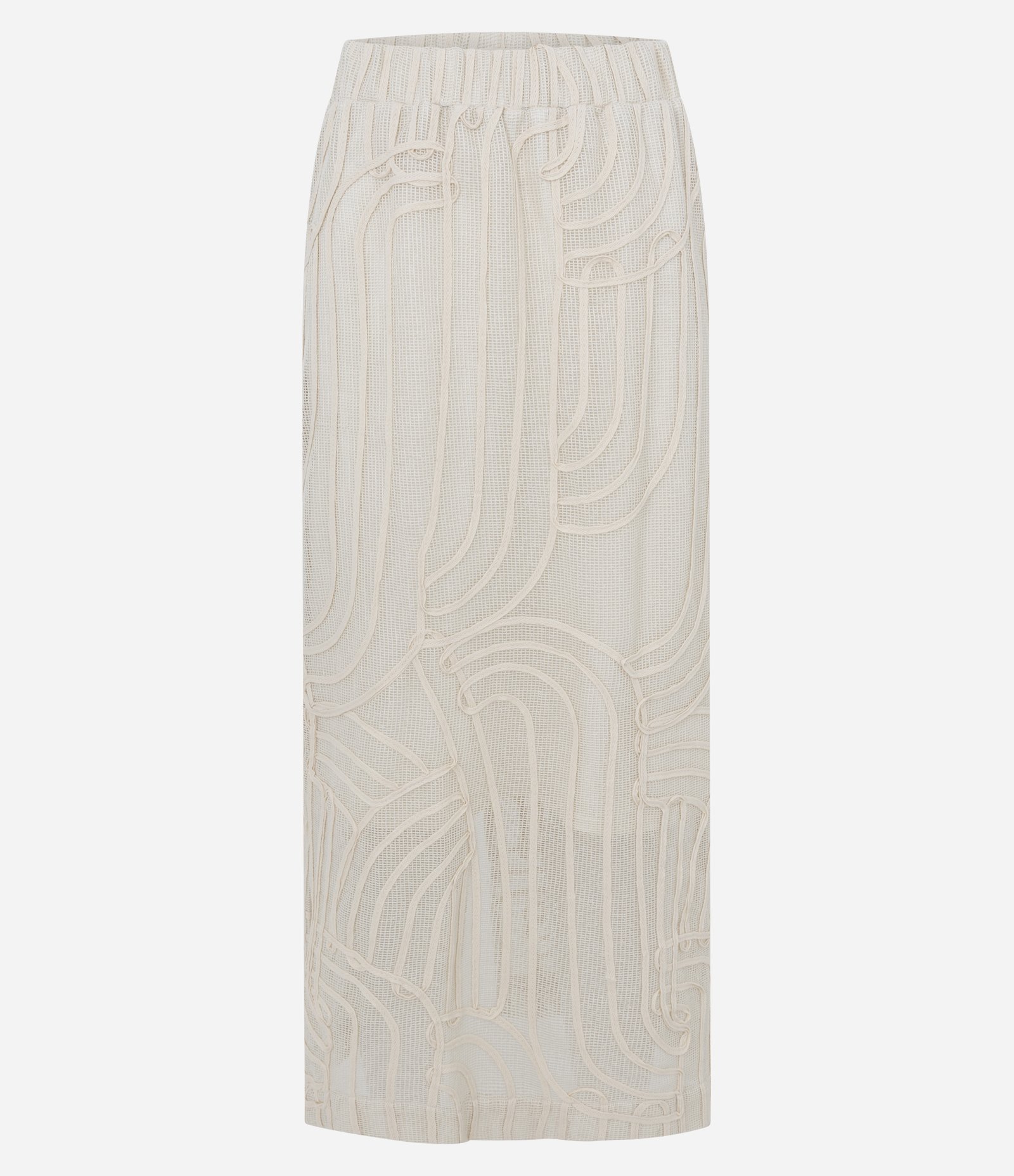 Saia New Midi em Renda com Textura Crochetada Bege Claro 6