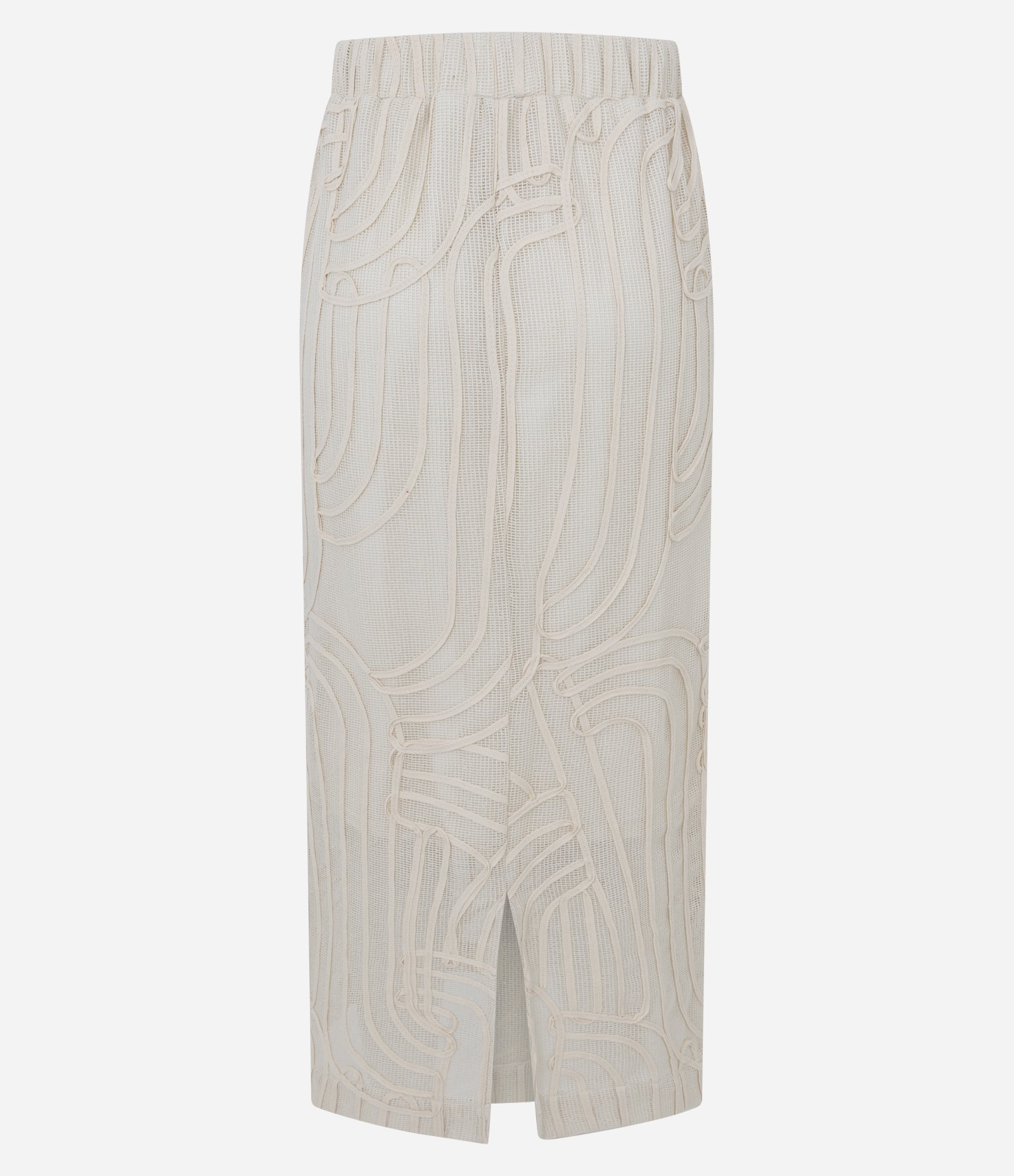 Saia New Midi em Renda com Textura Crochetada Bege Claro 8