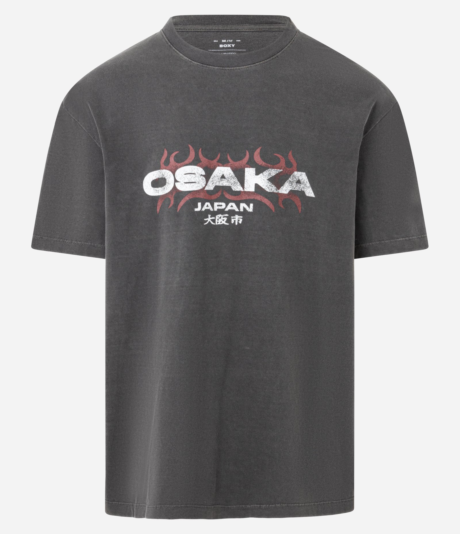 Camiseta Boxy em Algodão com Estampa Lettering Osaka Japan Cinza 4