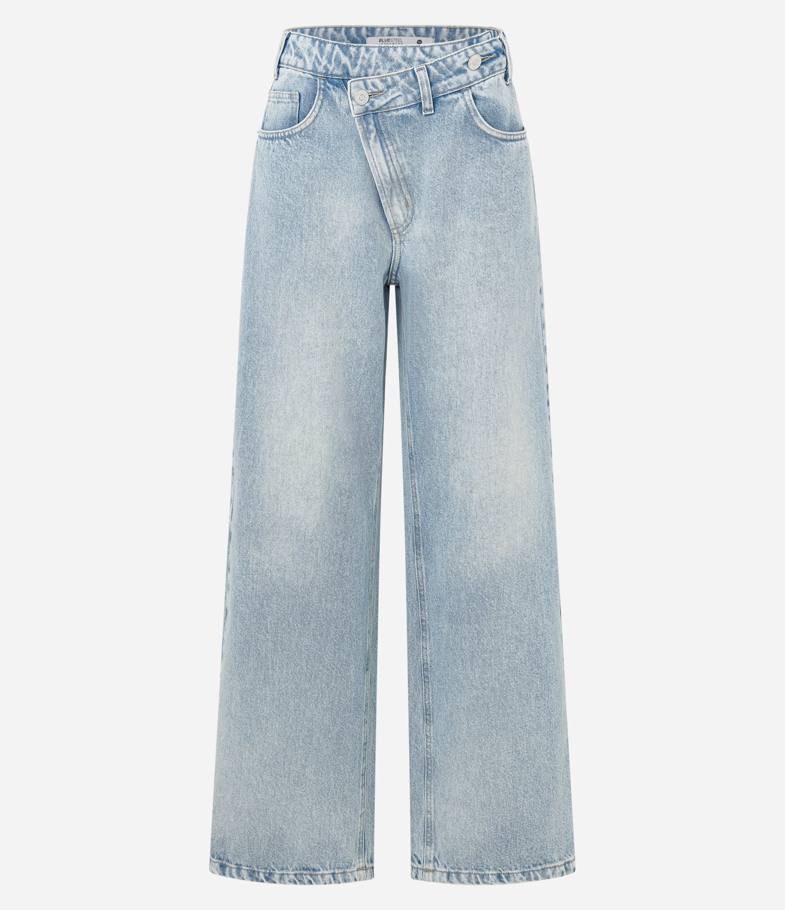 Calça Wide Leg em Jeans com Cós Transpassado Azul 4