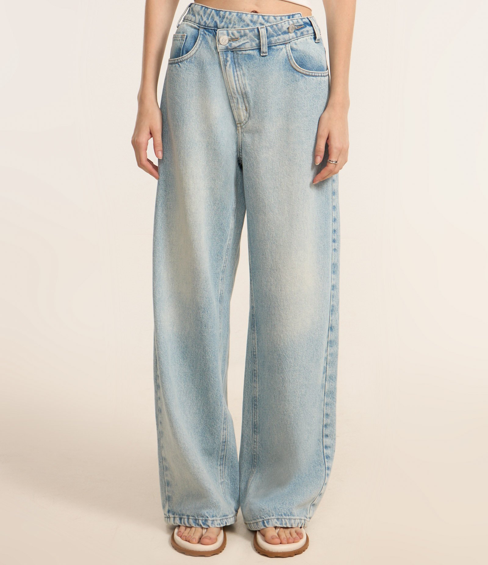 Calça Wide Leg em Jeans com Cós Transpassado Azul 2