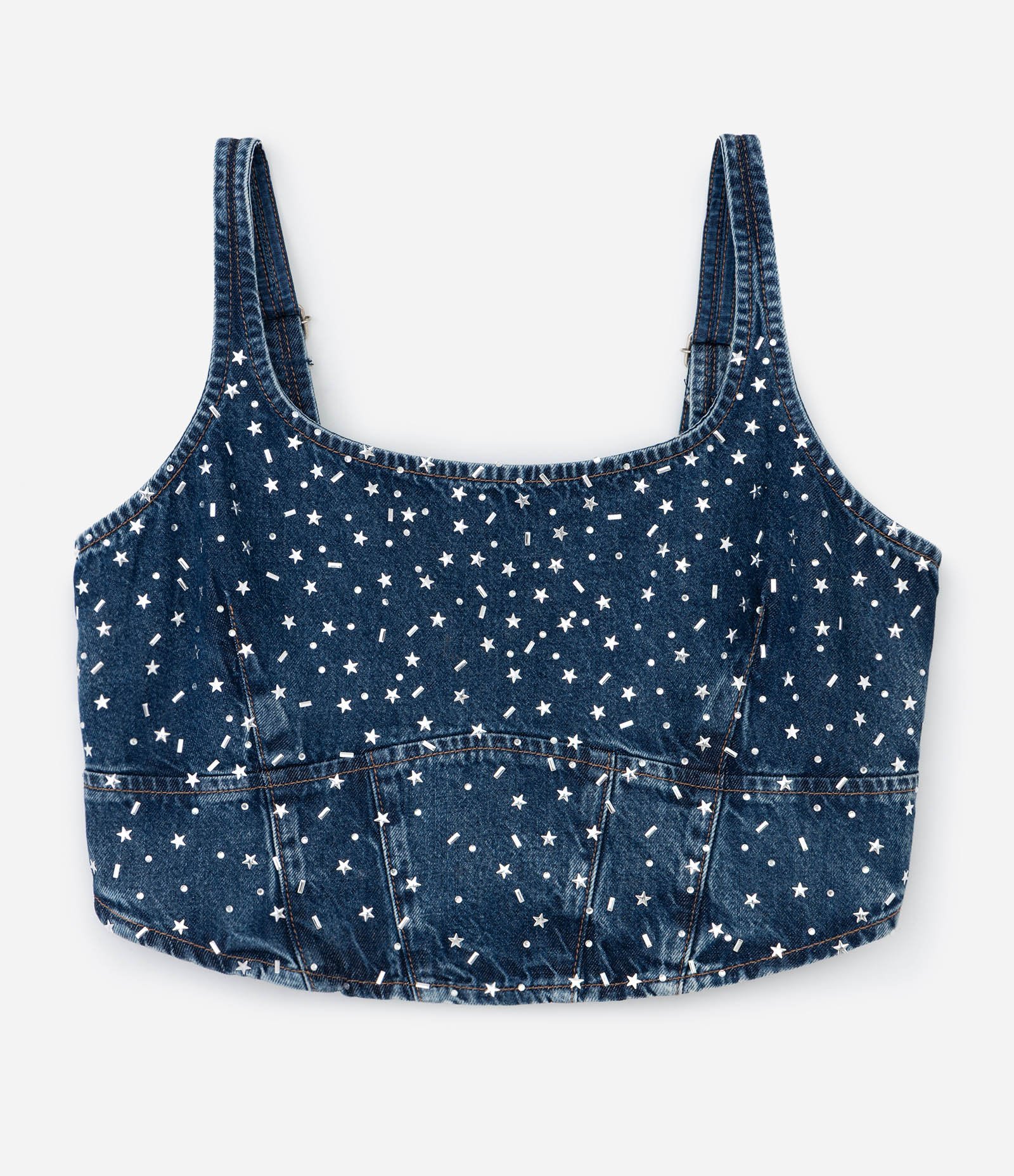 Top Jeans com Aplicação de Estrelinhas e Lastex nas Costas Curve & Plus Size Azul 1