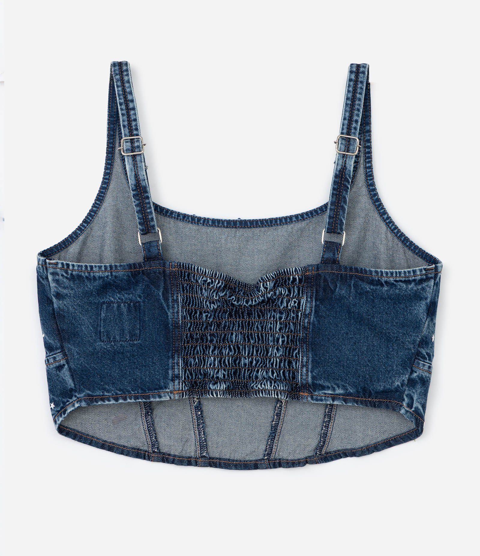 Top Jeans com Aplicação de Estrelinhas e Lastex nas Costas Curve & Plus Size Azul 2