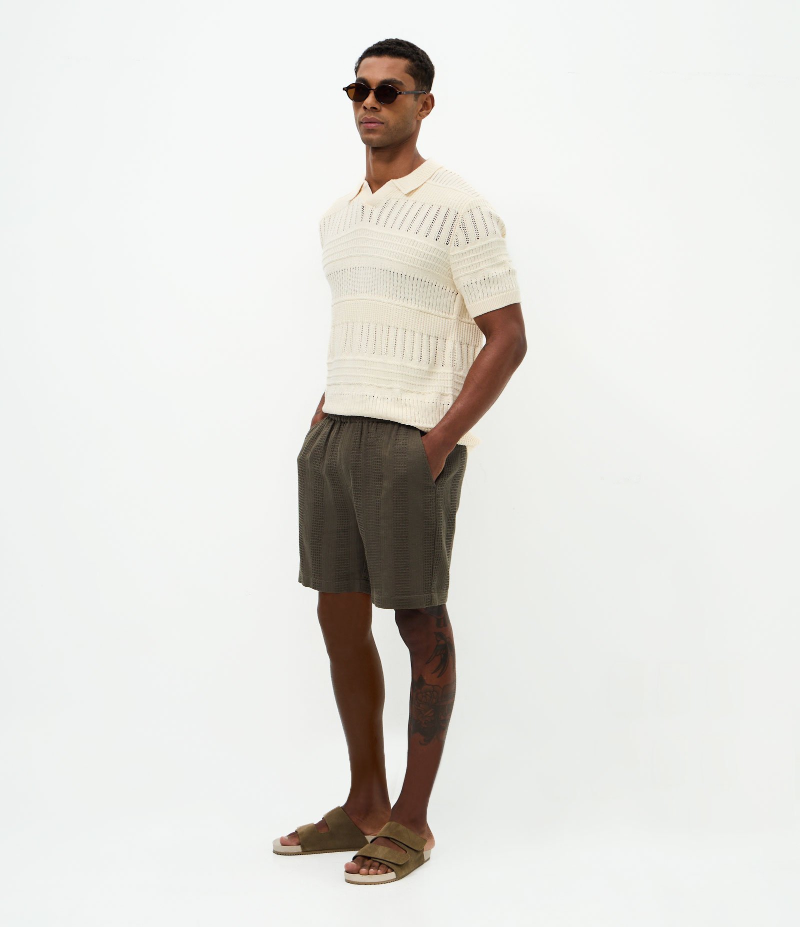 Polo Tricô Texturizada com Cabos e Relevos Bege 2