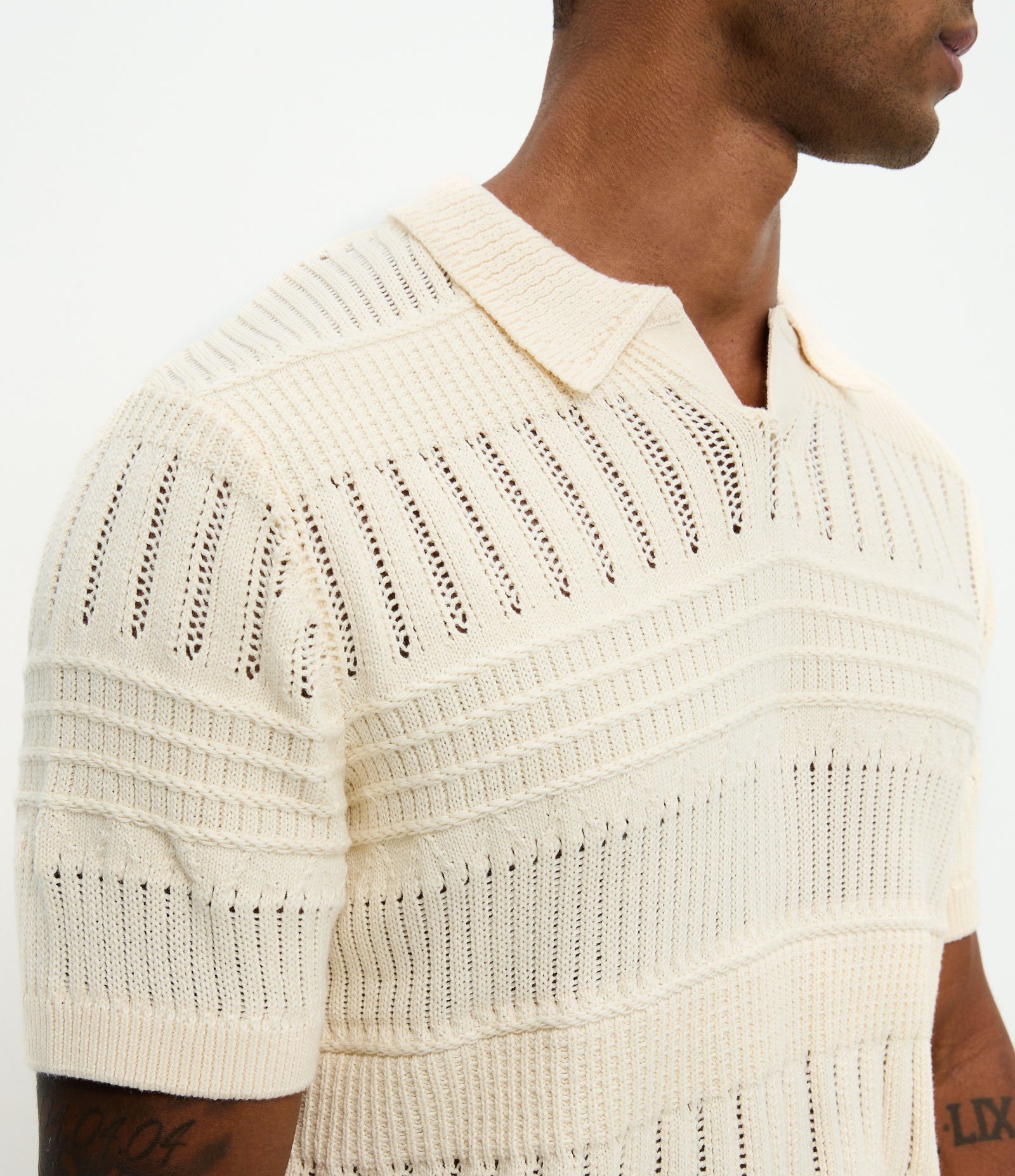 Polo Tricô Texturizada com Cabos e Relevos Bege 3