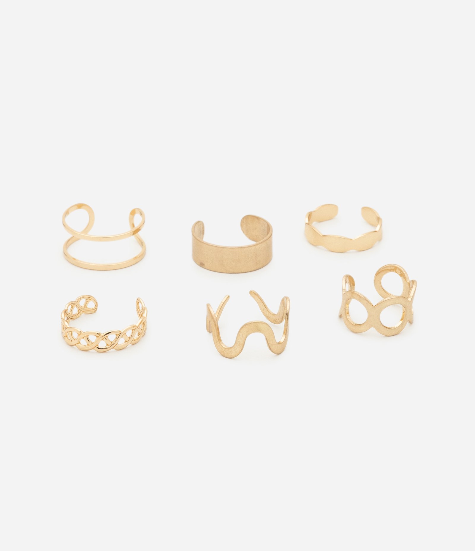 Kit 06 Anéis em Metal Liso com Formatos Diversos Para os Pés Dourado 3