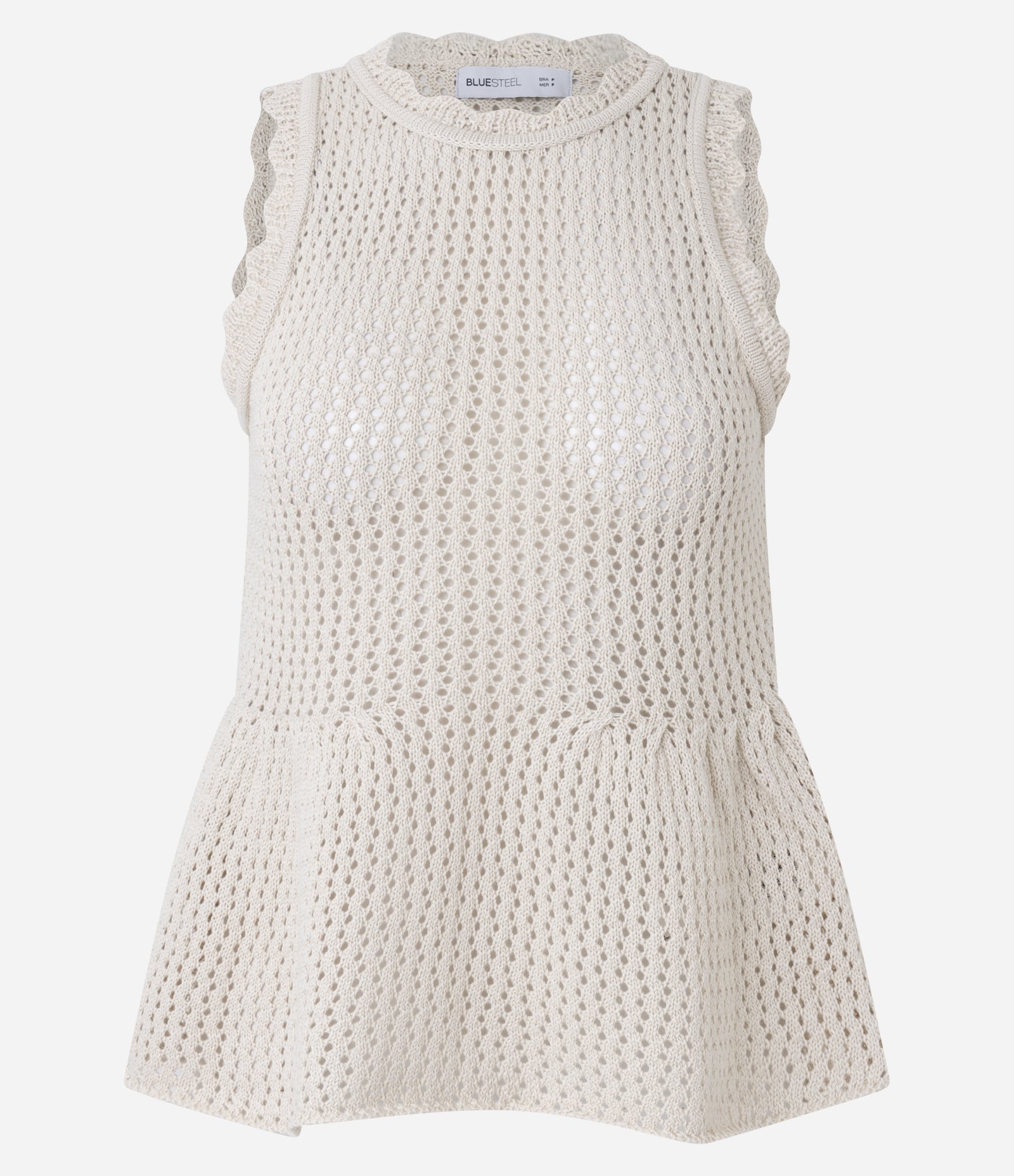 Blusa Peplum em Tricô com Cavas Onduladas Bege 5