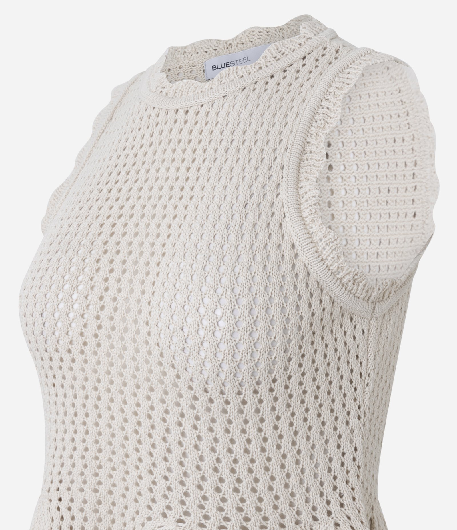 Blusa Peplum em Tricô com Cavas Onduladas Bege 6