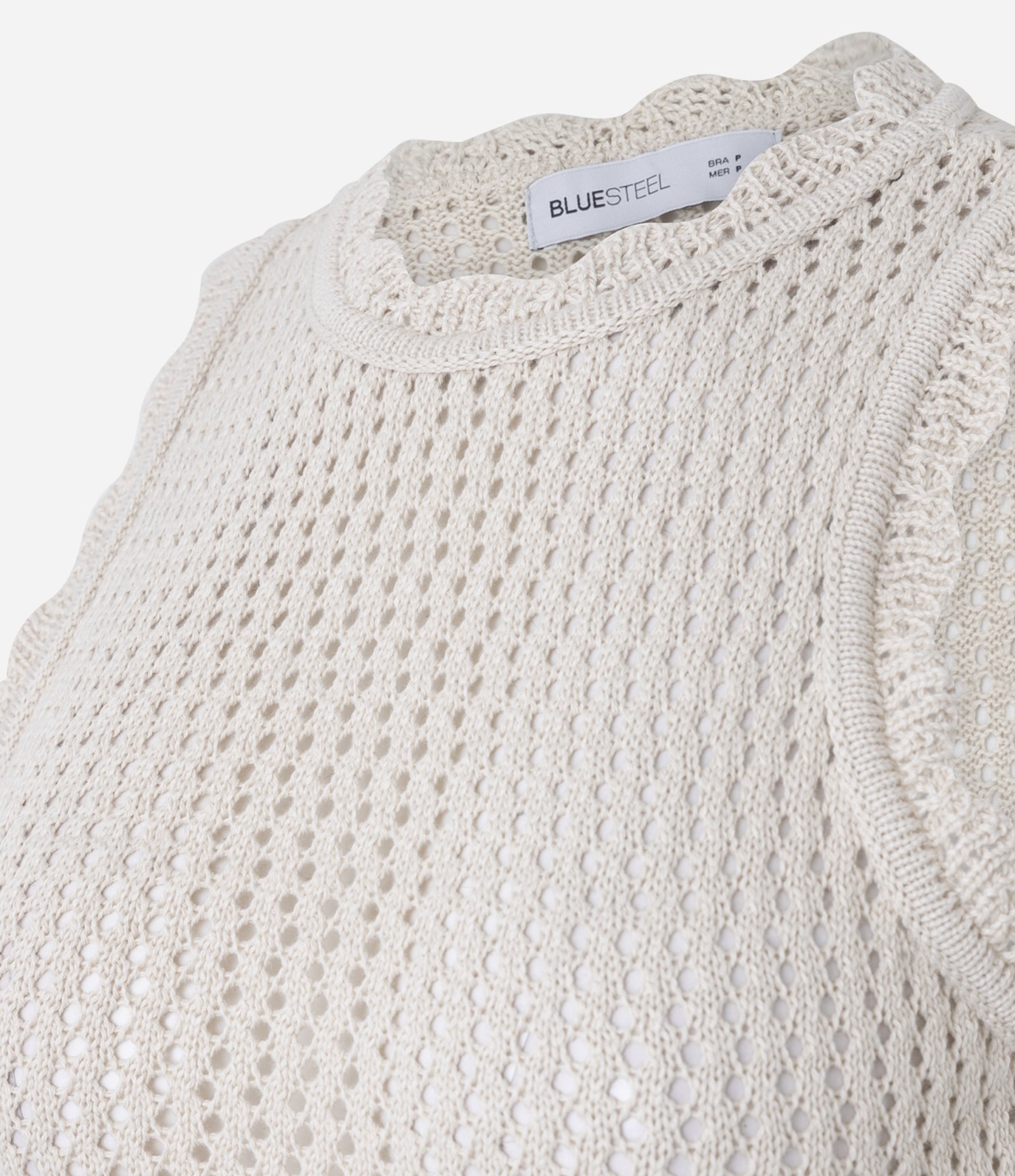 Blusa Peplum em Tricô com Cavas Onduladas Bege 7