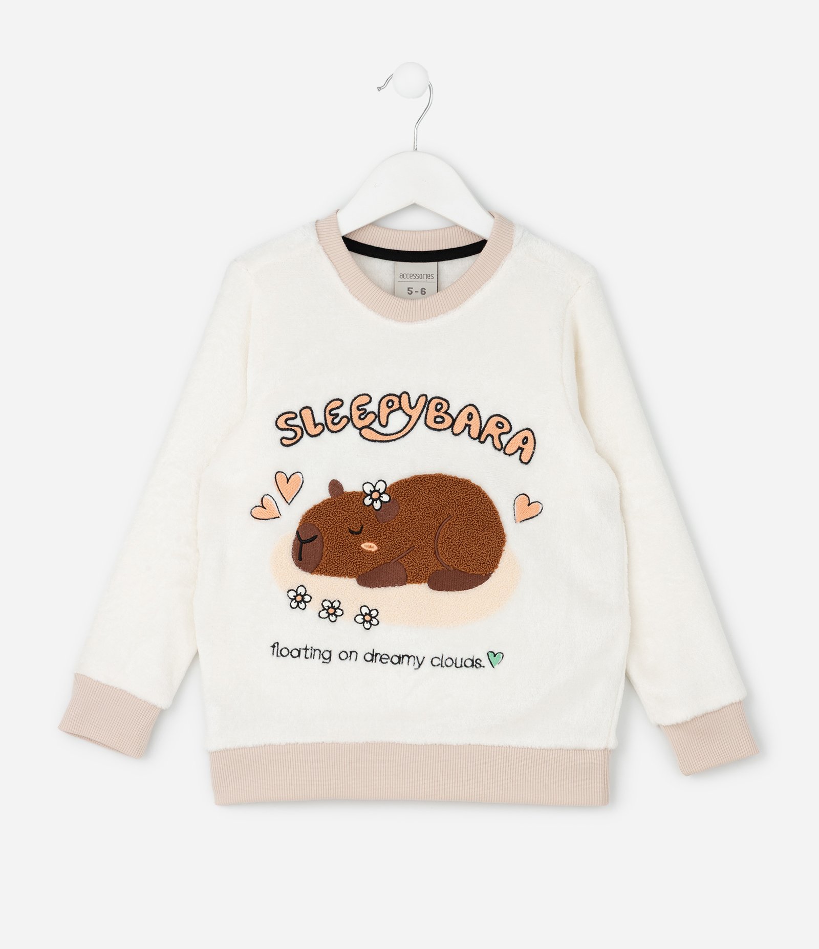 Pijama Infantil com Estampa Capivara em Chenille – Tam 5 a 14 Anos Off White/Bege 4