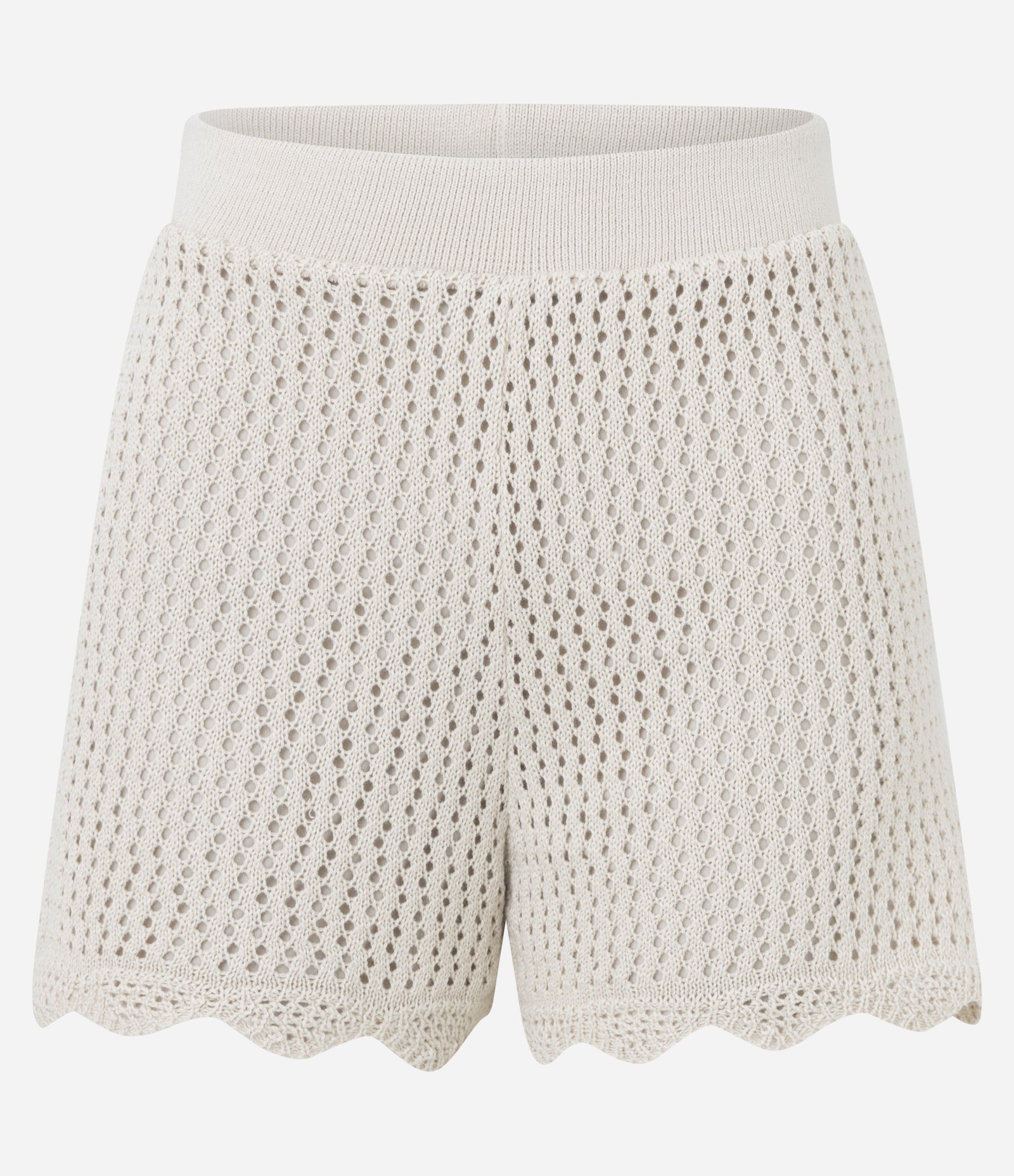 Short em Tricô com Barra Ondulada e Cós Elástico Bege 5
