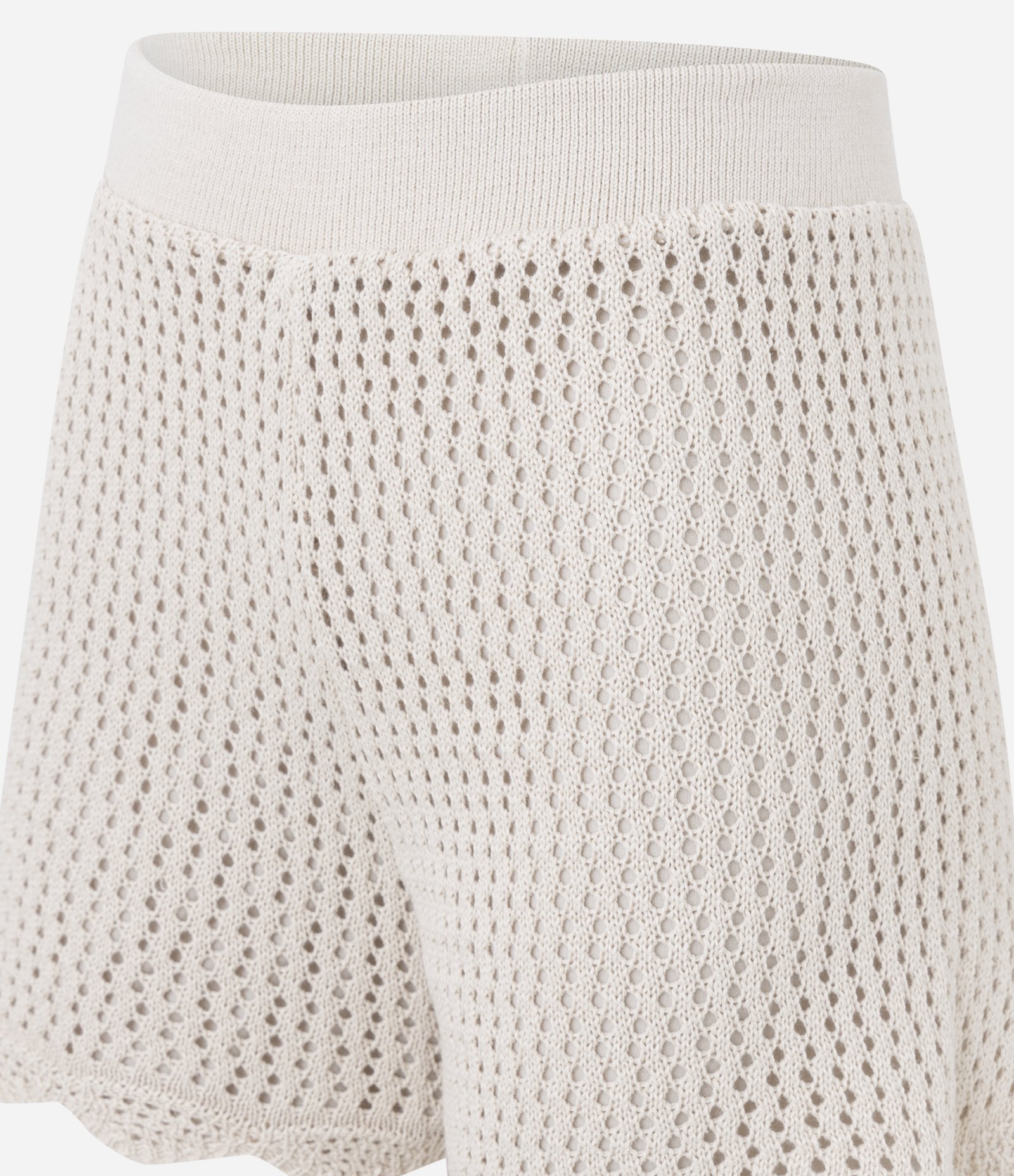 Short em Tricô com Barra Ondulada e Cós Elástico Bege 6