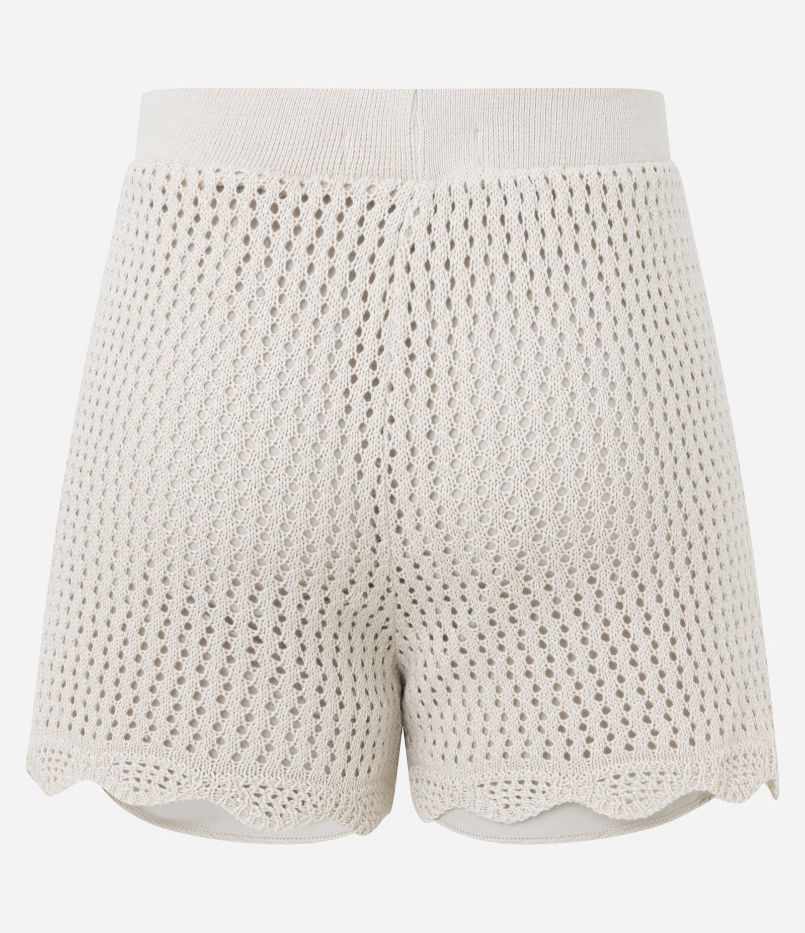 Short em Tricô com Barra Ondulada e Cós Elástico Bege 7