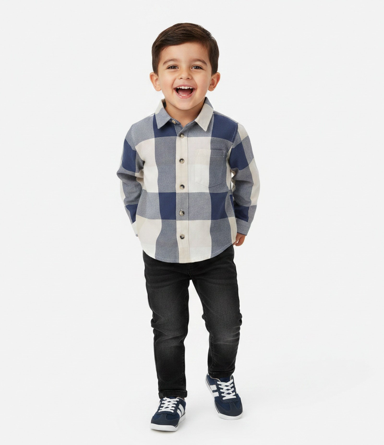 Camisa Infantil Xadrez em Viscose com Bolsinho – Tam 1 a 6 Anos Azul/Bege 1