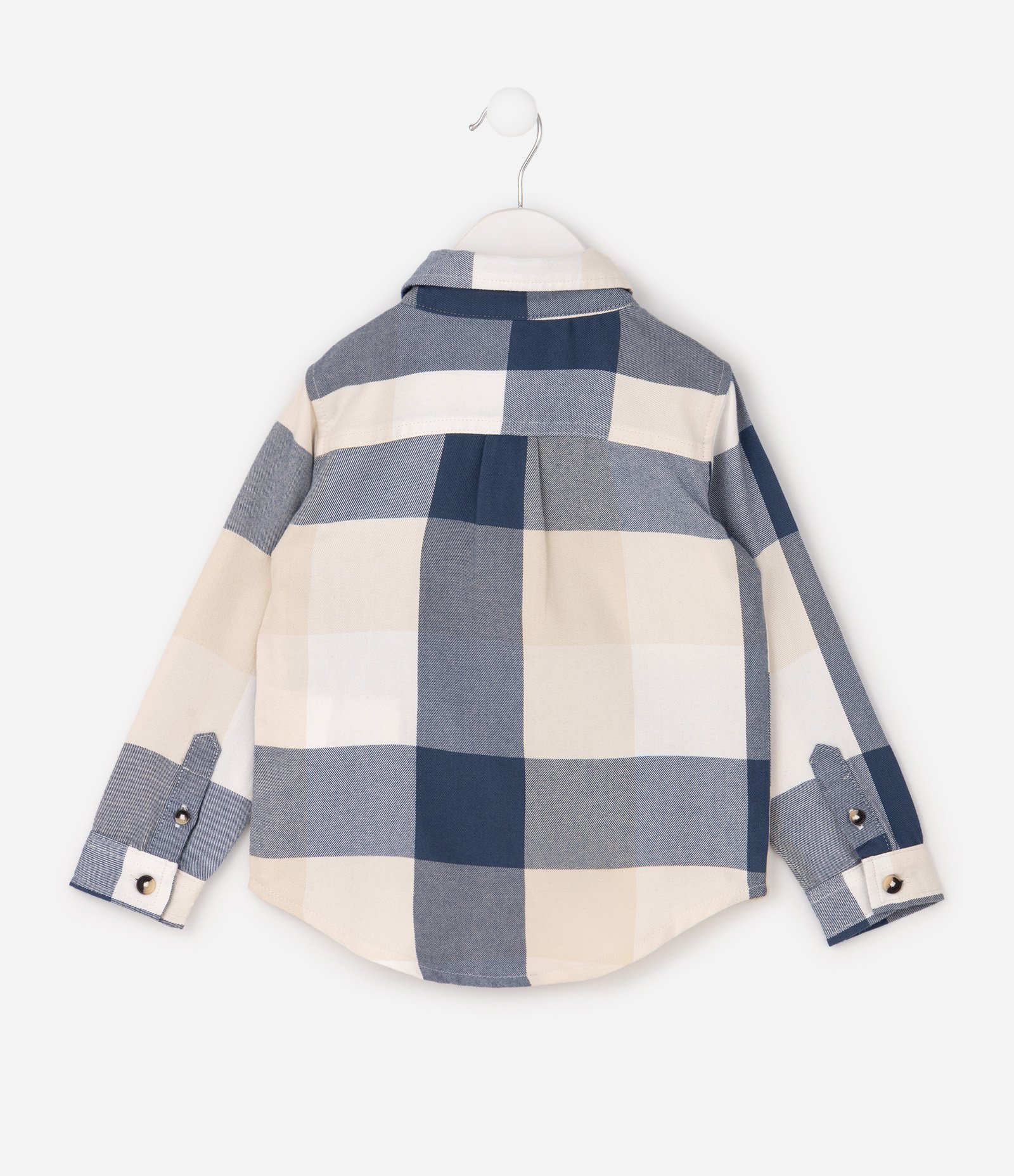Camisa Infantil Xadrez em Viscose com Bolsinho – Tam 1 a 6 Anos Azul/Bege 2