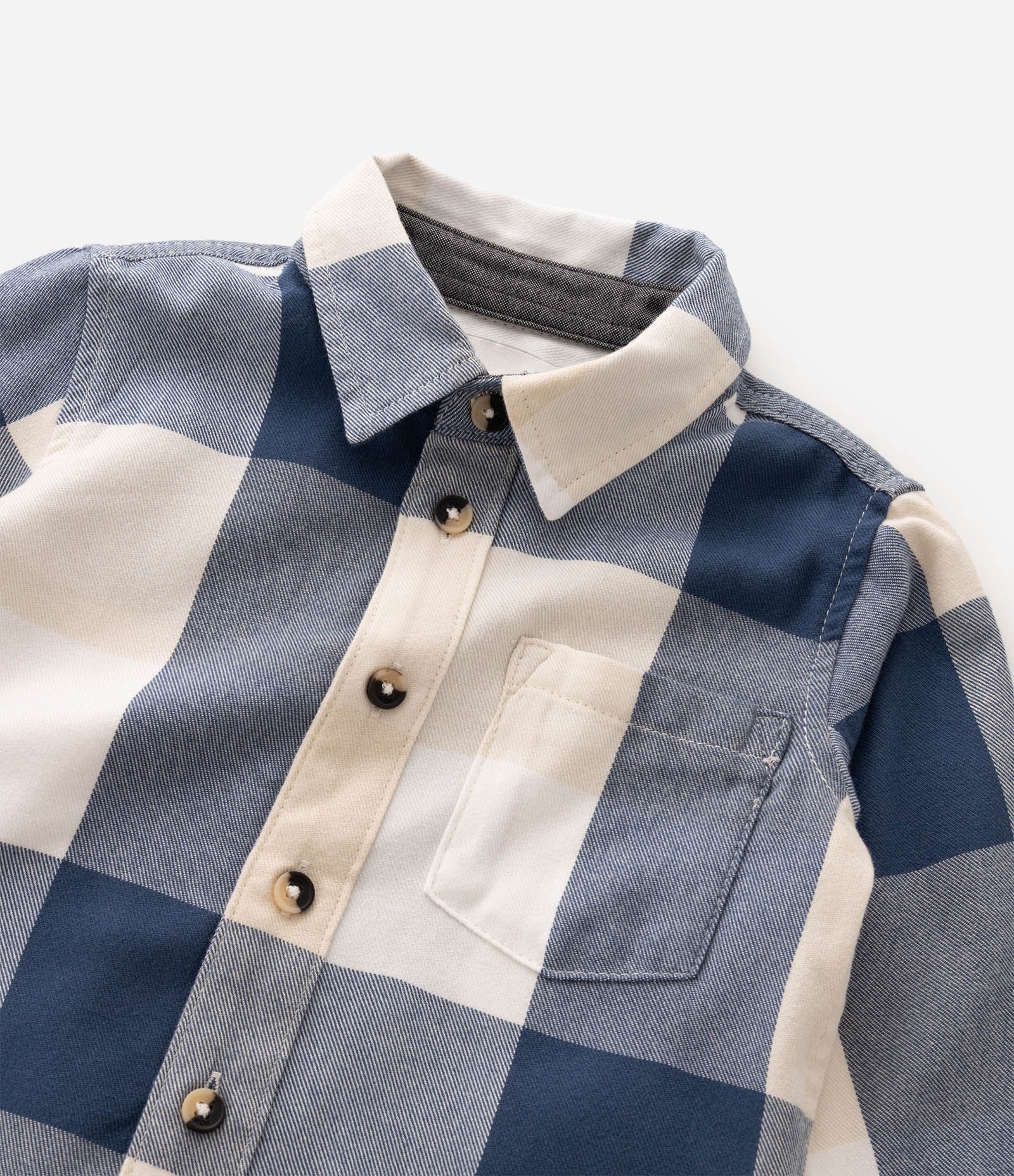 Camisa Infantil Xadrez em Viscose com Bolsinho – Tam 1 a 6 Anos Azul/Bege 3