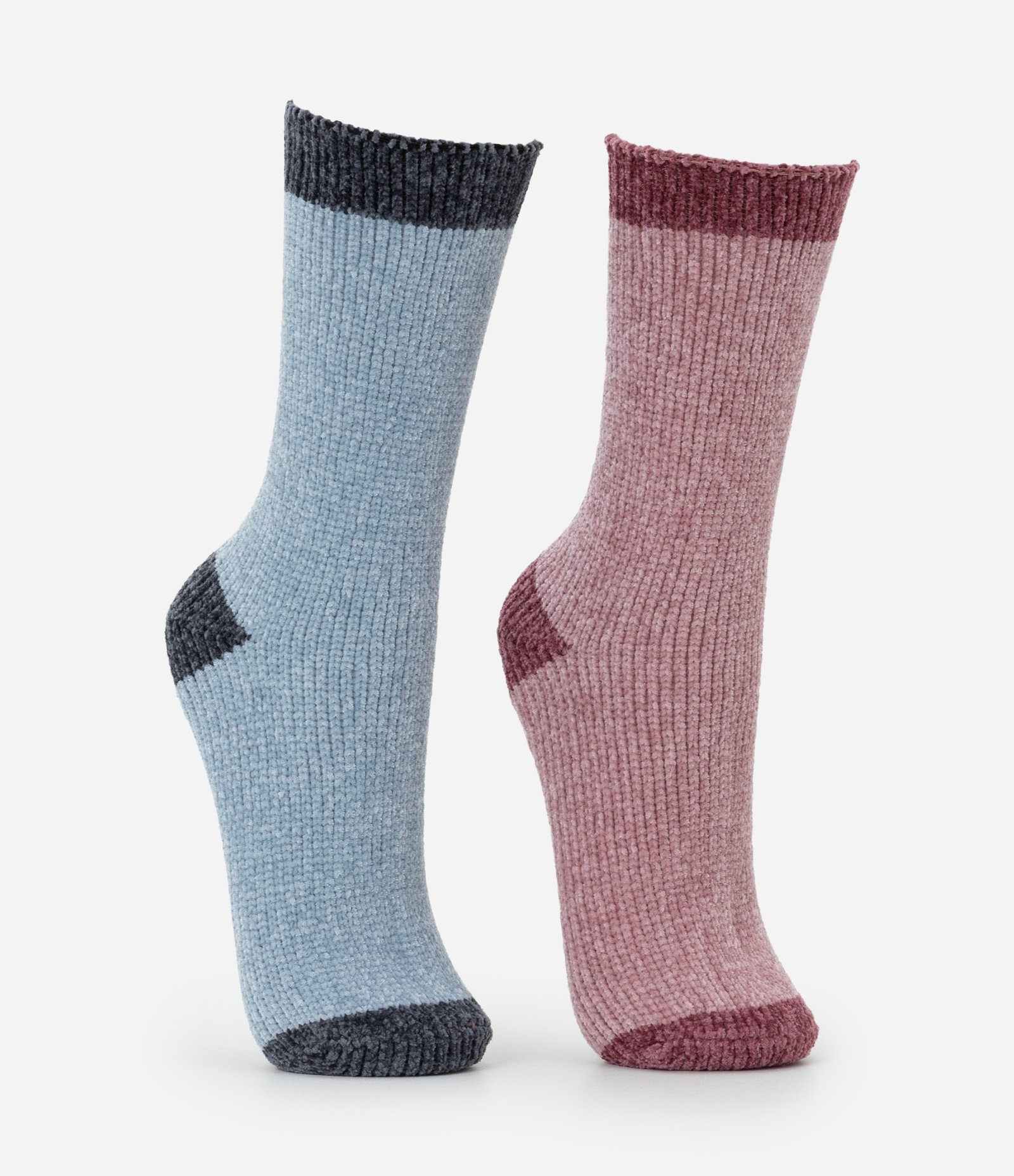 Kit 02 Pares de Meias Cano Alto em Chenille e Detalhes Contrastantes Rosa/Azul 2