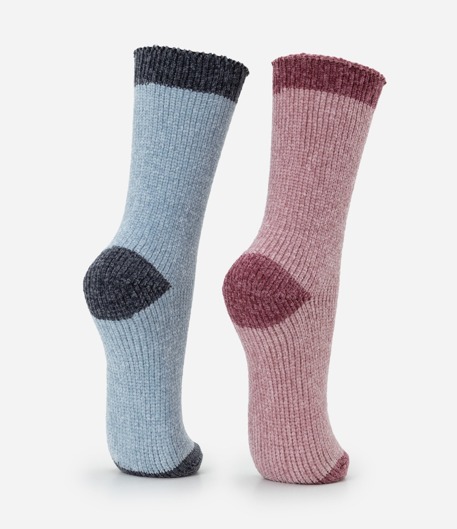 Kit 02 Pares de Meias Cano Alto em Chenille e Detalhes Contrastantes Rosa/Azul 3