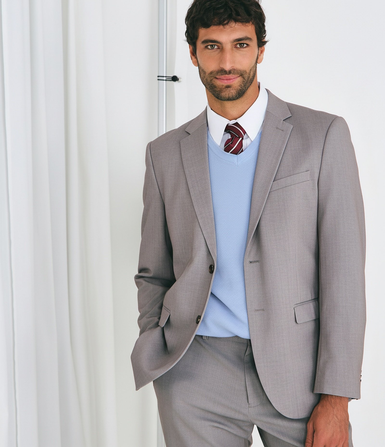 Paletó Slim Alfaiatado com Padronagem Espinha de Peixe Cinza 1