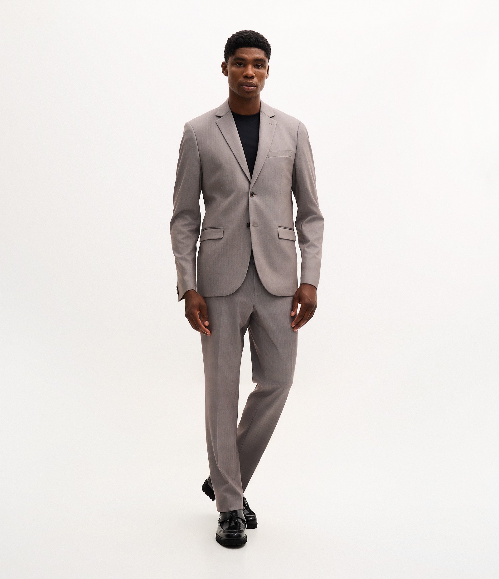 Paletó Slim Alfaiatado com Padronagem Espinha de Peixe Cinza 3