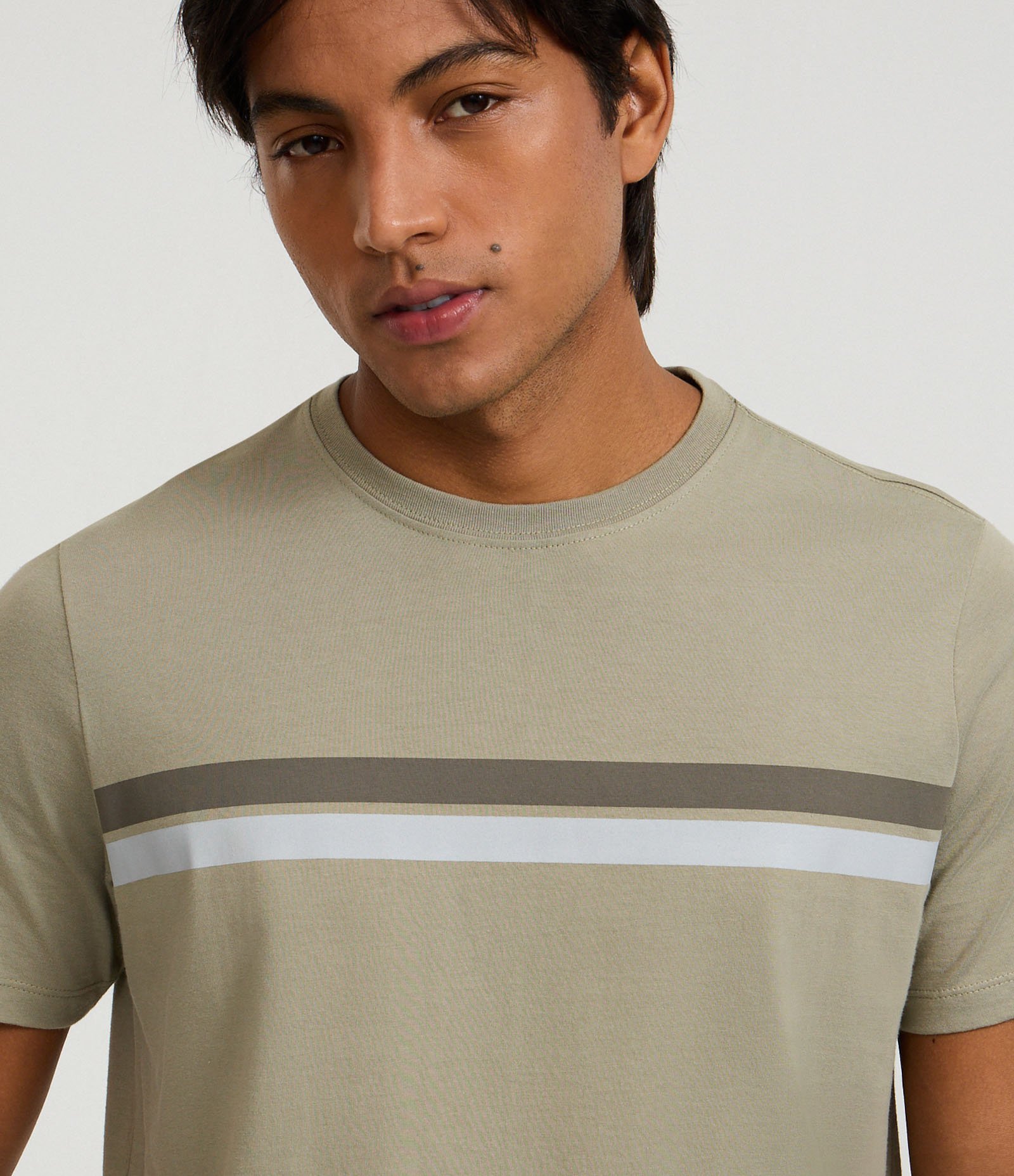 Camiseta Regular em Algodão com Listras Verde 3