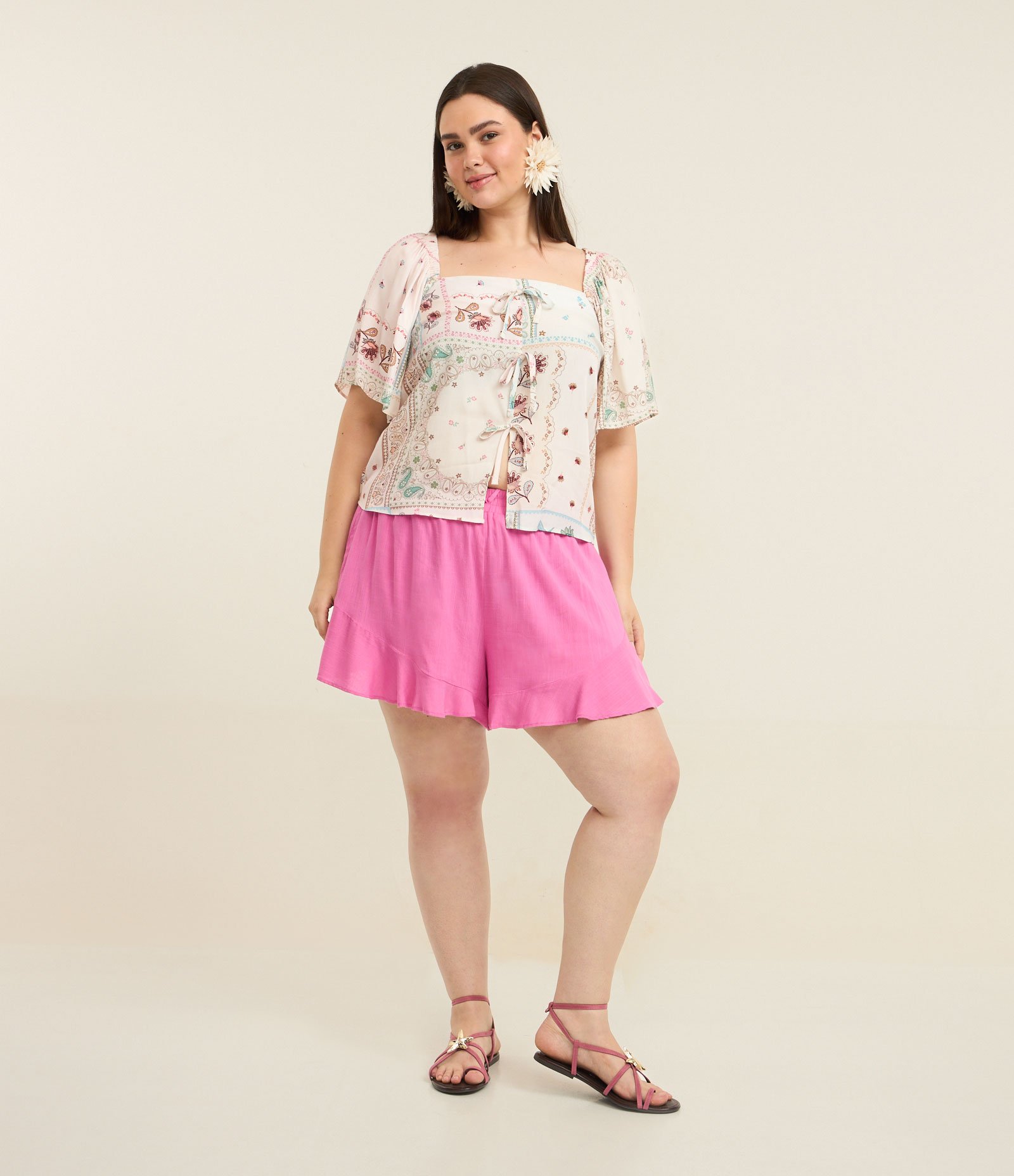 Blusa em Chalis com Estampa Paisley e Manga Sino Curve & Plus Size Multicores 2