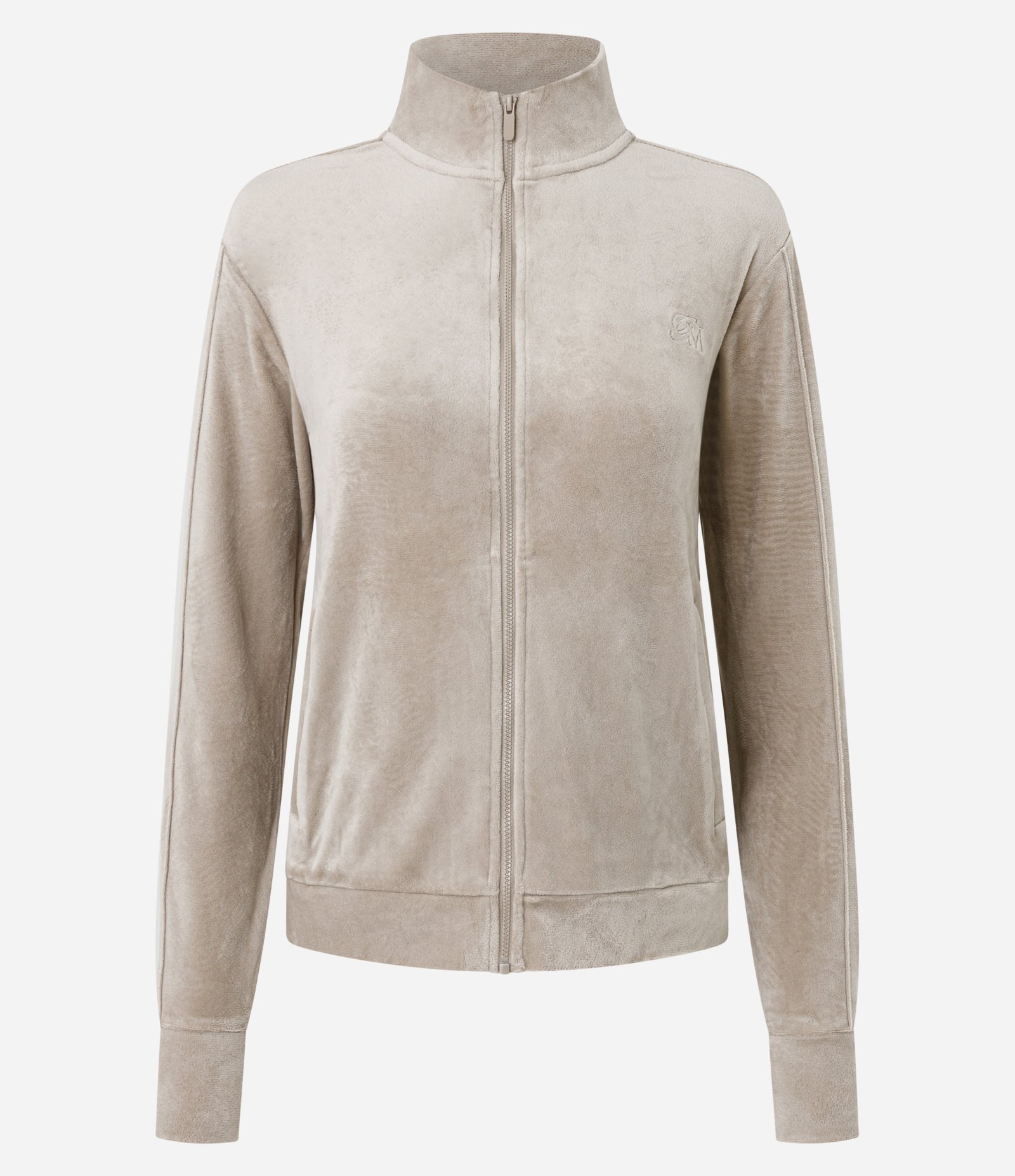 Jaqueta Esportiva em Plush com Gola Alta e Zíper Bege 5
