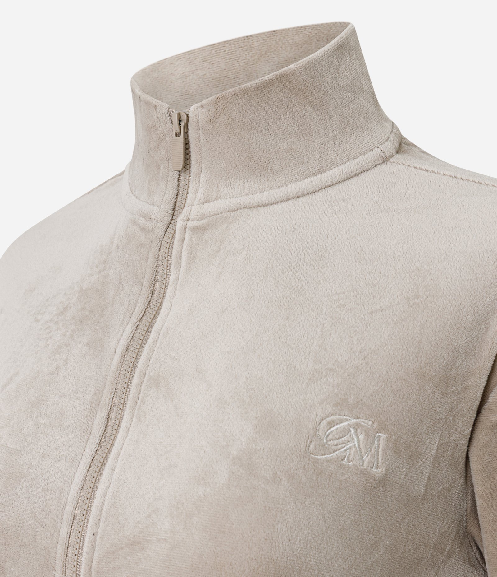 Jaqueta Esportiva em Plush com Gola Alta e Zíper Bege 6