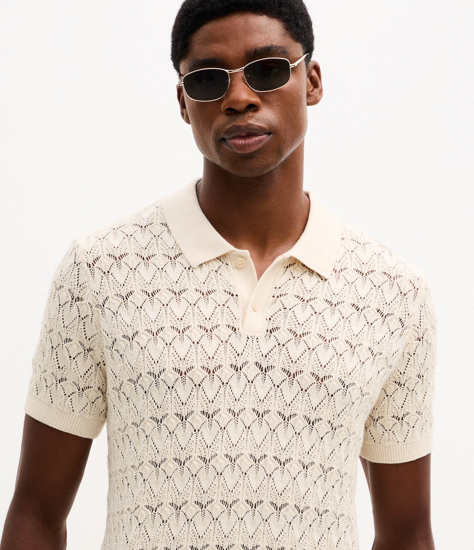 Camisa Polo em Algodão com Textura Off White 4