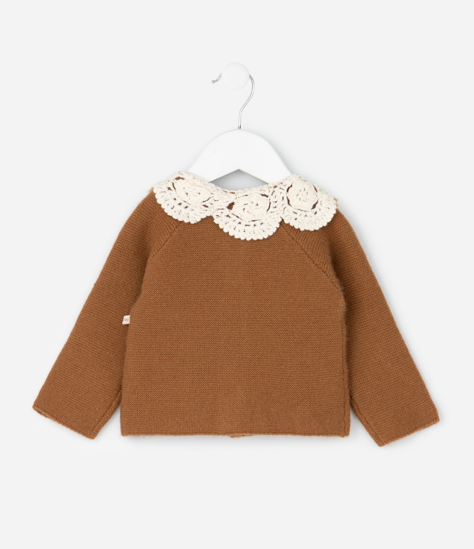 Cardigan Infantil em Tricô com Gola de Renda - Tam 0 a 18 Meses Marrom 2