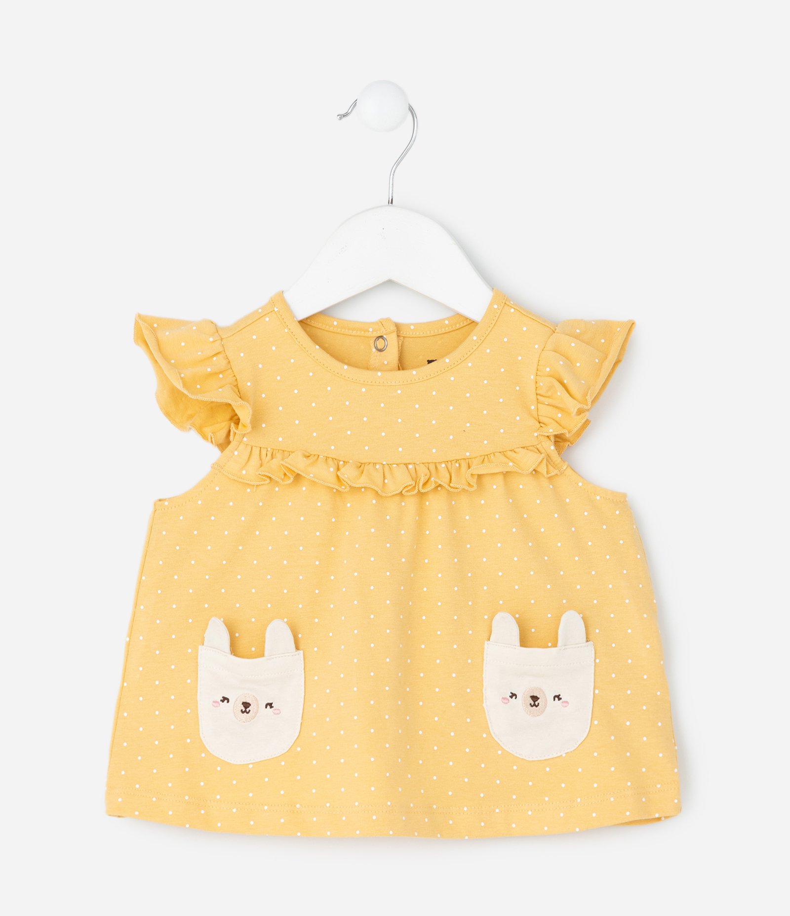 Conjunto Infantil Bata e Short com Estampa Poá – Tam 0 a 18 Meses Amarelo 2